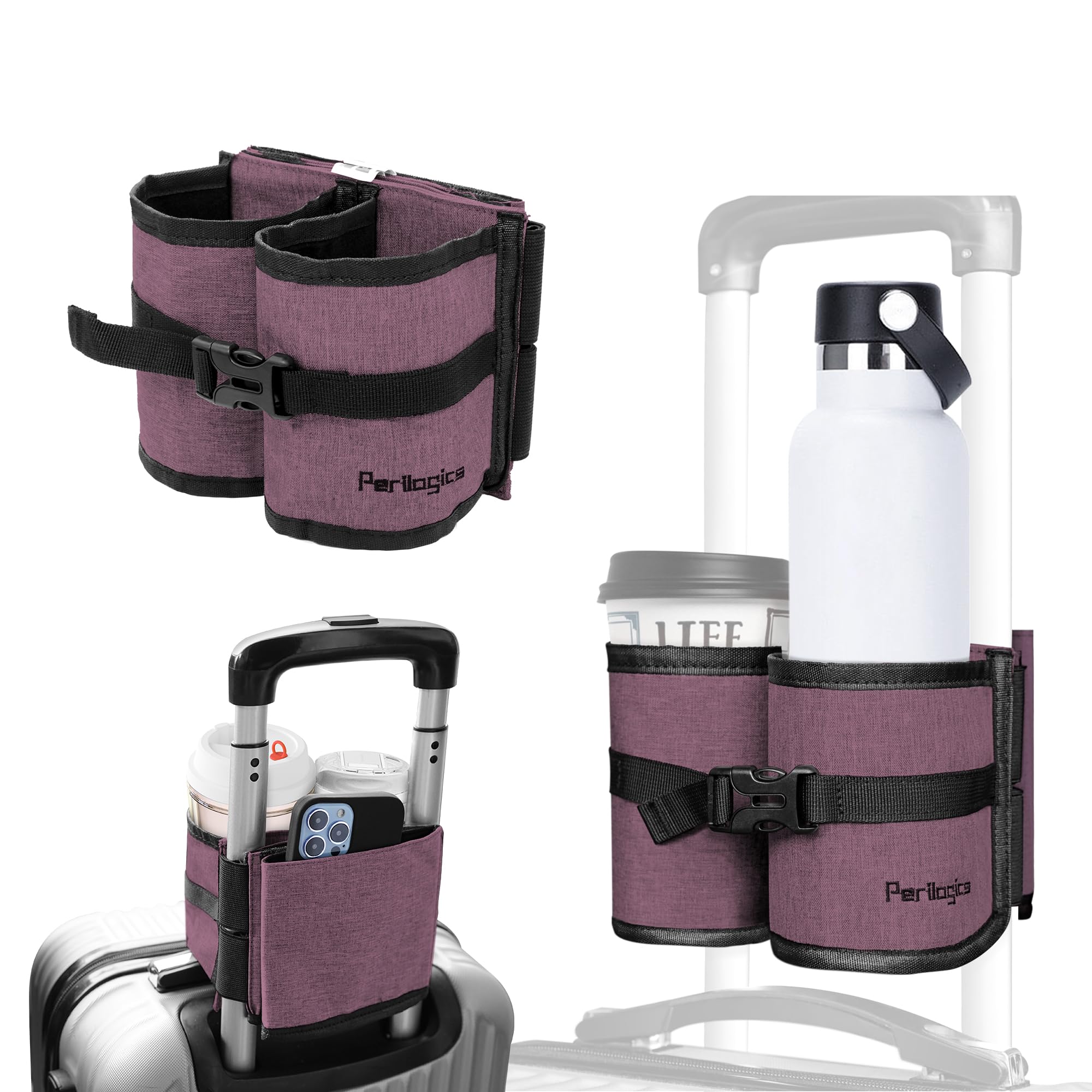 Luggage Cup Holder Attachment – Hands-Free Drink Carrier for Coffee Mugs, Bottle and Tumblers, Essential Travel Accessory, for Flight Attendants &