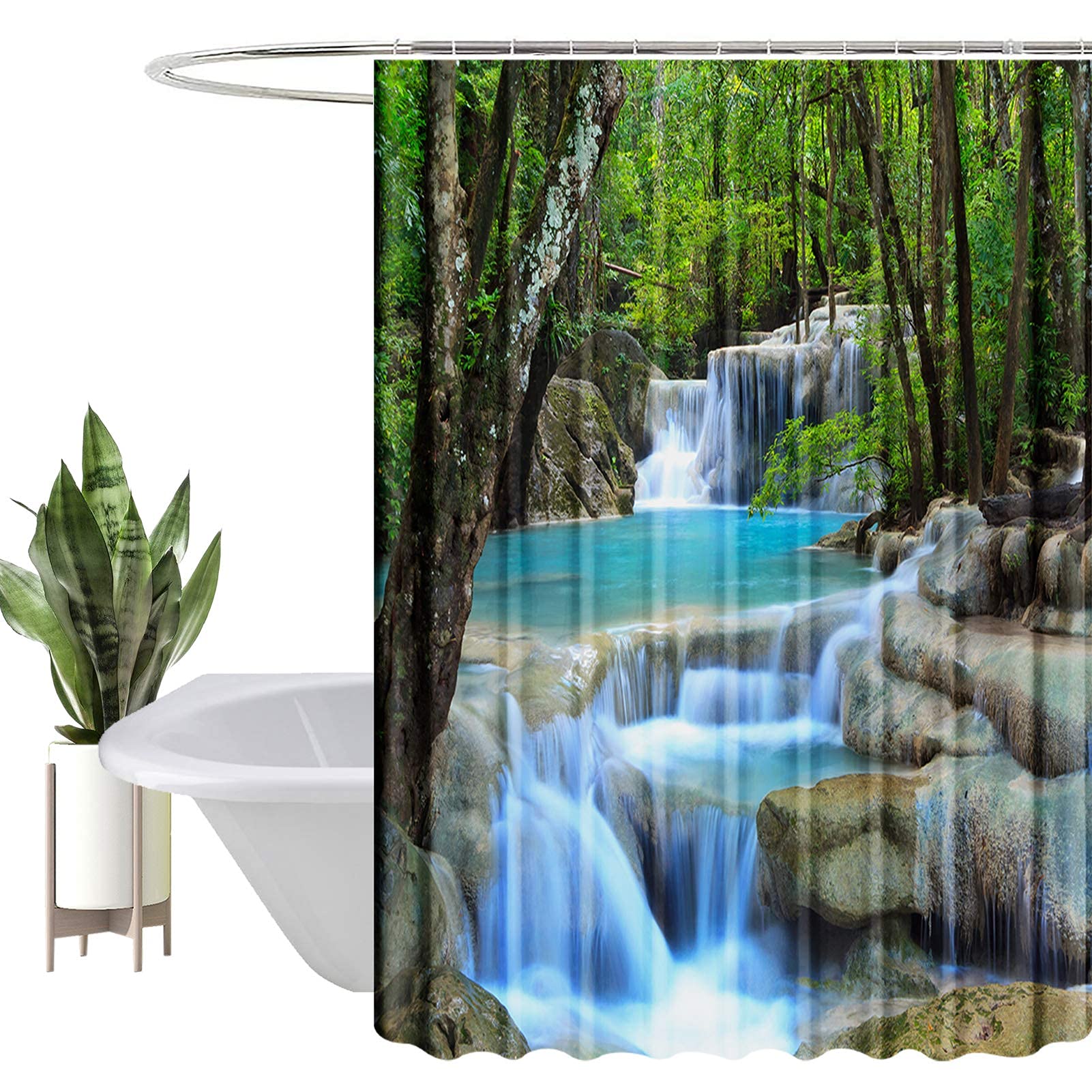Abaysto Multicolor-4 Shower Curtain 3D Digital Painting Pattern Green Forest Woodland Lake Landscape Waterproof Fabric Bathroom Bathtub Shower Curtains With 12 Hooks 72X72 Inch
