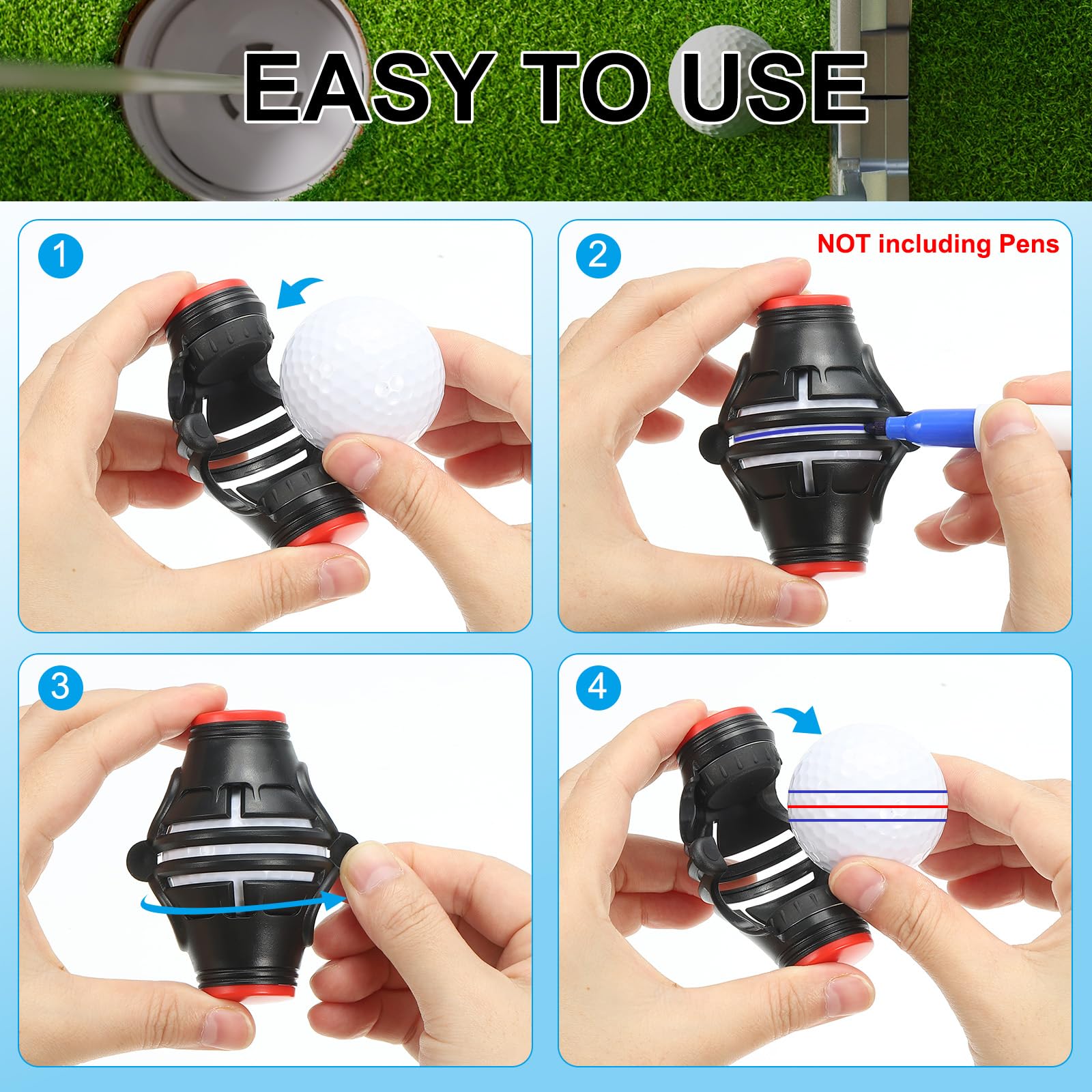 PATIKIL Plantilla para Marcar Bolas de Golf 360 Grados Herramienta de Marcado de Alineación Triple Track Negro/Verde