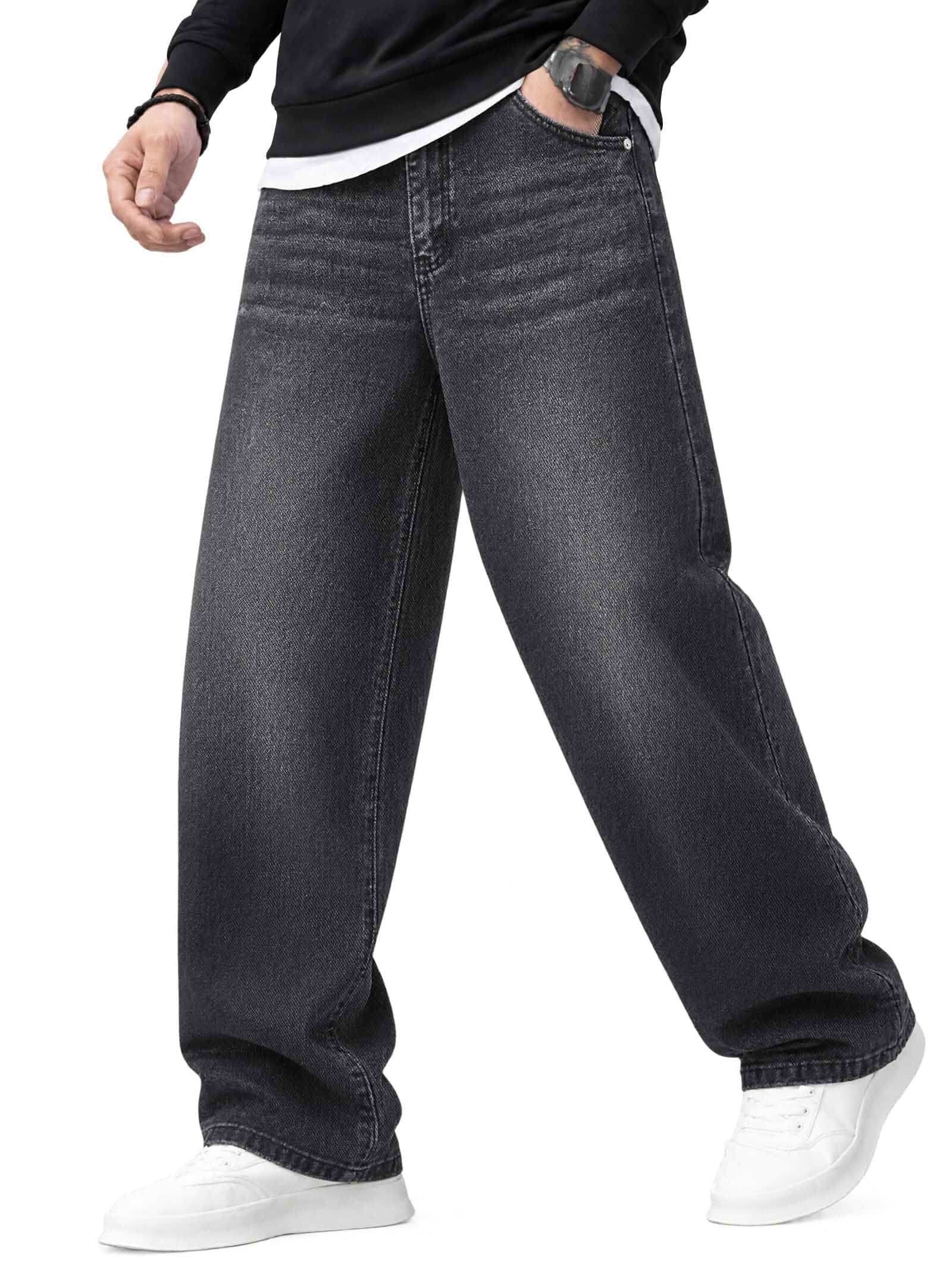 EMMIOL Men's Baggy Jeans Y2K Cargo Jeans Wide Leg Denim Pants Loose Fit, Vintage Style, Skater Wear, Streetwear Outfits, Hip Hop Trousers, Relaxed Clothes, Casual Basic