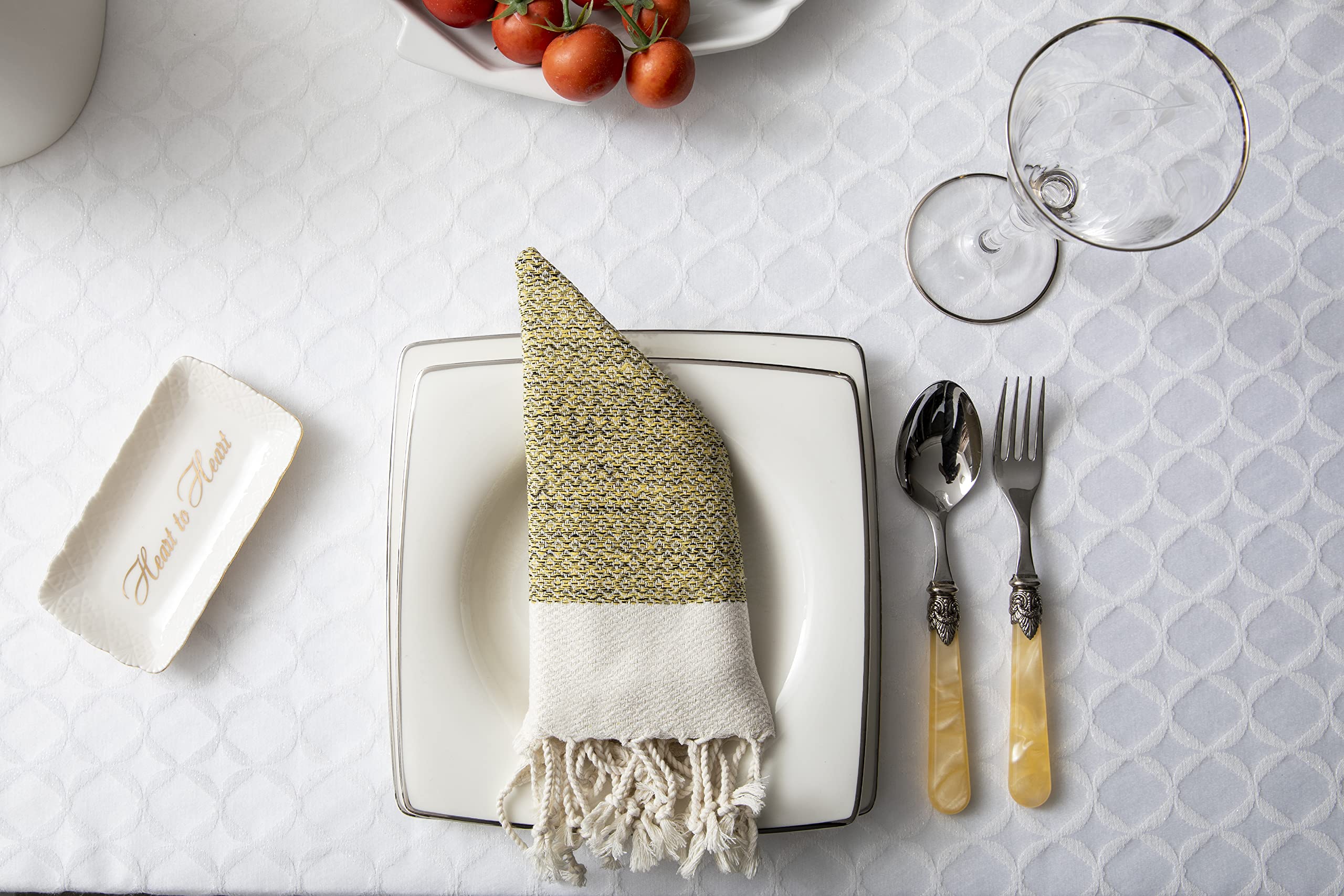 Smyrna oryginalny turecki zestaw 6 serwetek | 100% bawełna, 45 x 45 cm | dekoracyjne serwetki stołowe w stylu boho na stół w jadalni | uniwersalna serwetka materiałowa na kolację, ślub i imprezy (żółta)