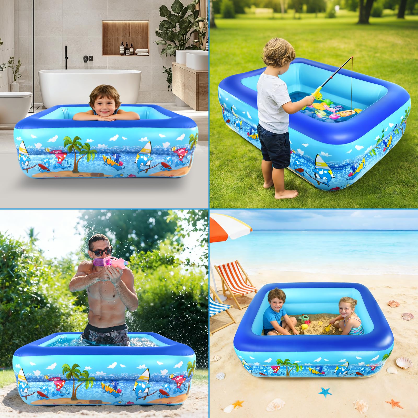 Piscina Hinchable Rectangular Para Niños De 120x85x30 Cm – Resistente, Antideslizante, Ideal Para Interior Y Exterior, Verano Y Invierno