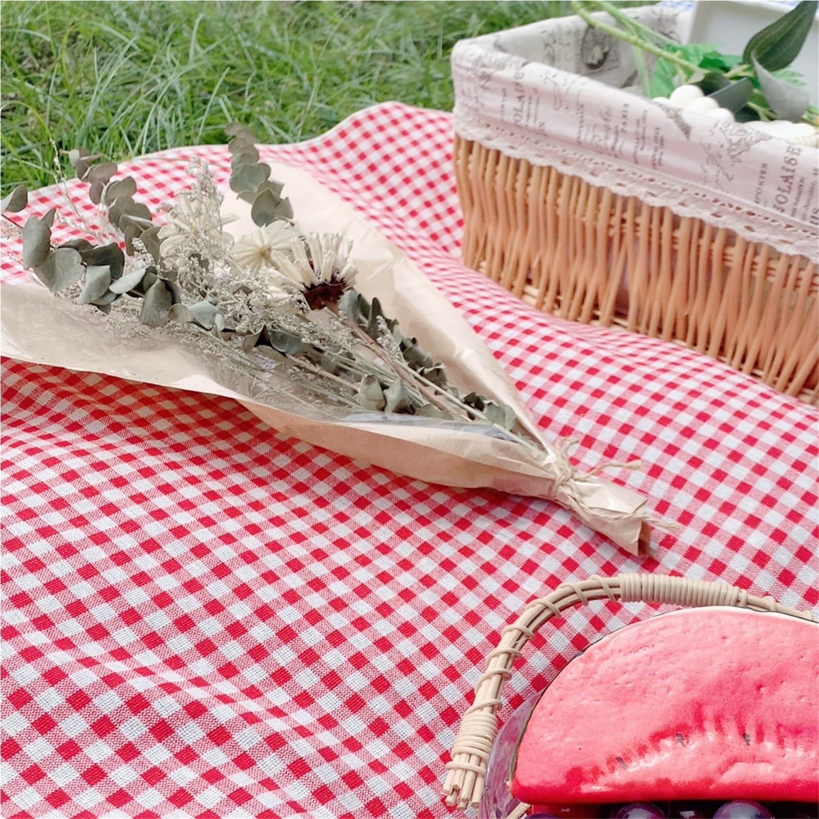 Alfombra Picnic Impermeable Manta de Picnic for Exteriores Rde, Mantas Plegables, Mantel de Cuadros Vichy(Red,150x240cm)