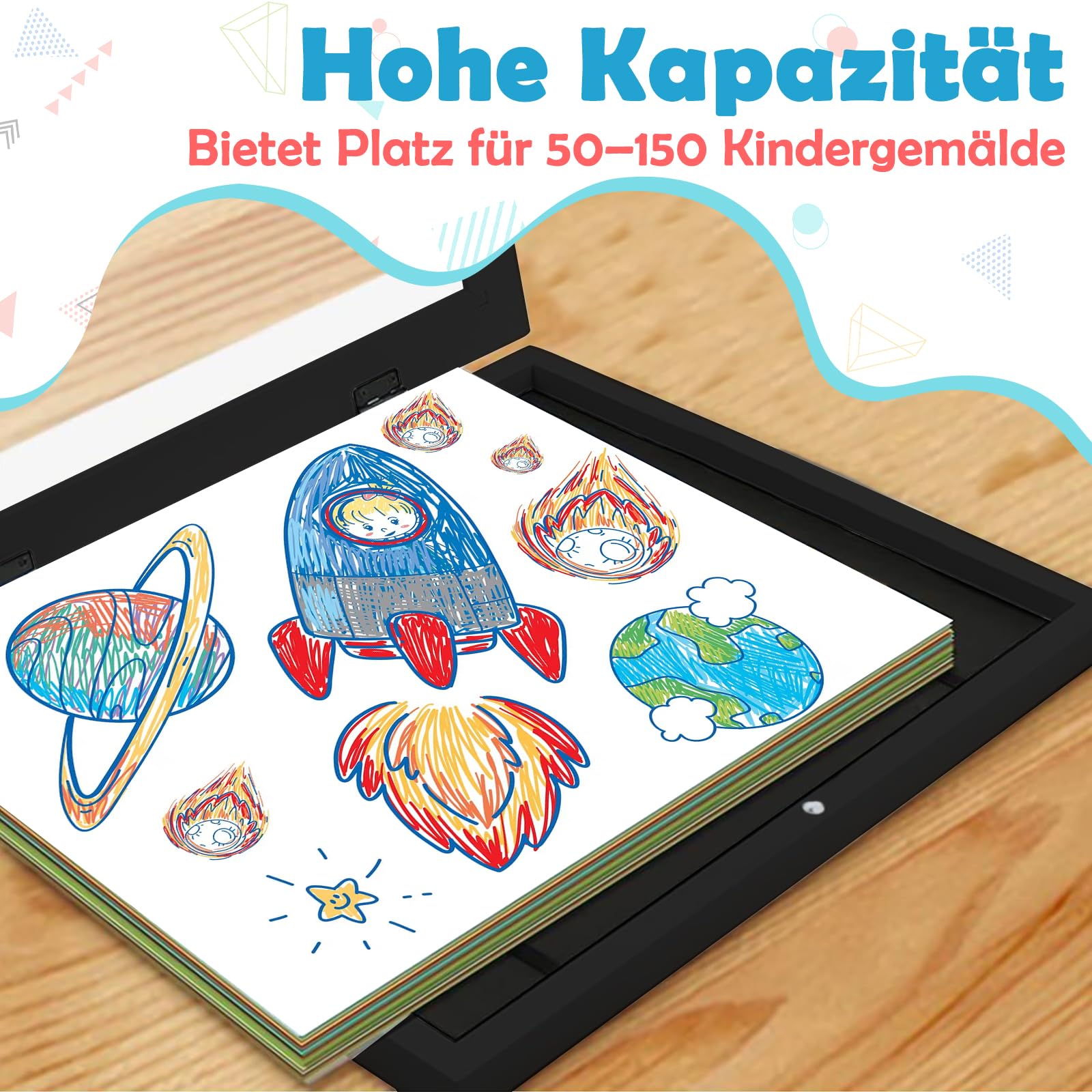 Dioxide Cadre Dessin Enfant A4, Cadre pour Dessin Enfant pour Photos D'Enfants, Cadre Photo D'art A4 Pliable Pour D'art, Photo (Noir)