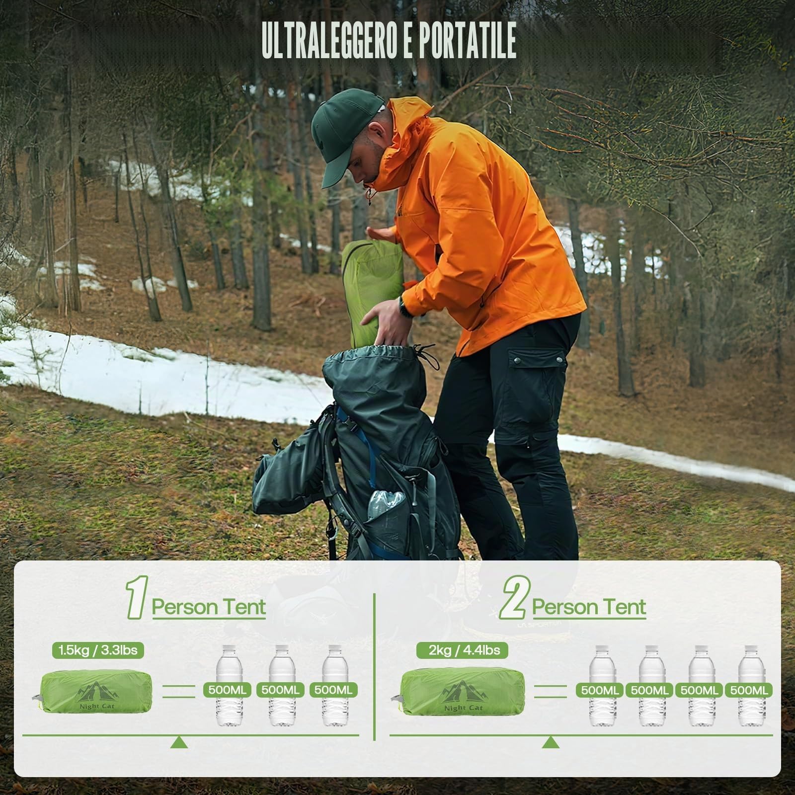 Night Cat Tenda Tunnel da Campeggio per 1 2 Posto: Tende Ultraleggera 1.5kg Impermeabile per Camper Trekking