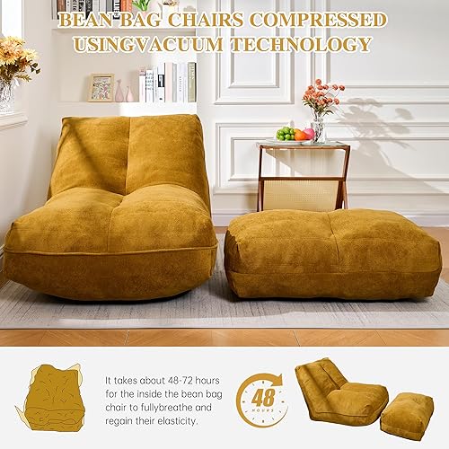 Miniatura 8 de Puf con Otomán, Cómodo Sofá de Puf con Espuma Viscoelástica, Sofá de Puf Perezoso con Reposapiés, Sofá de Puf junto a la Chimenea para Sala de