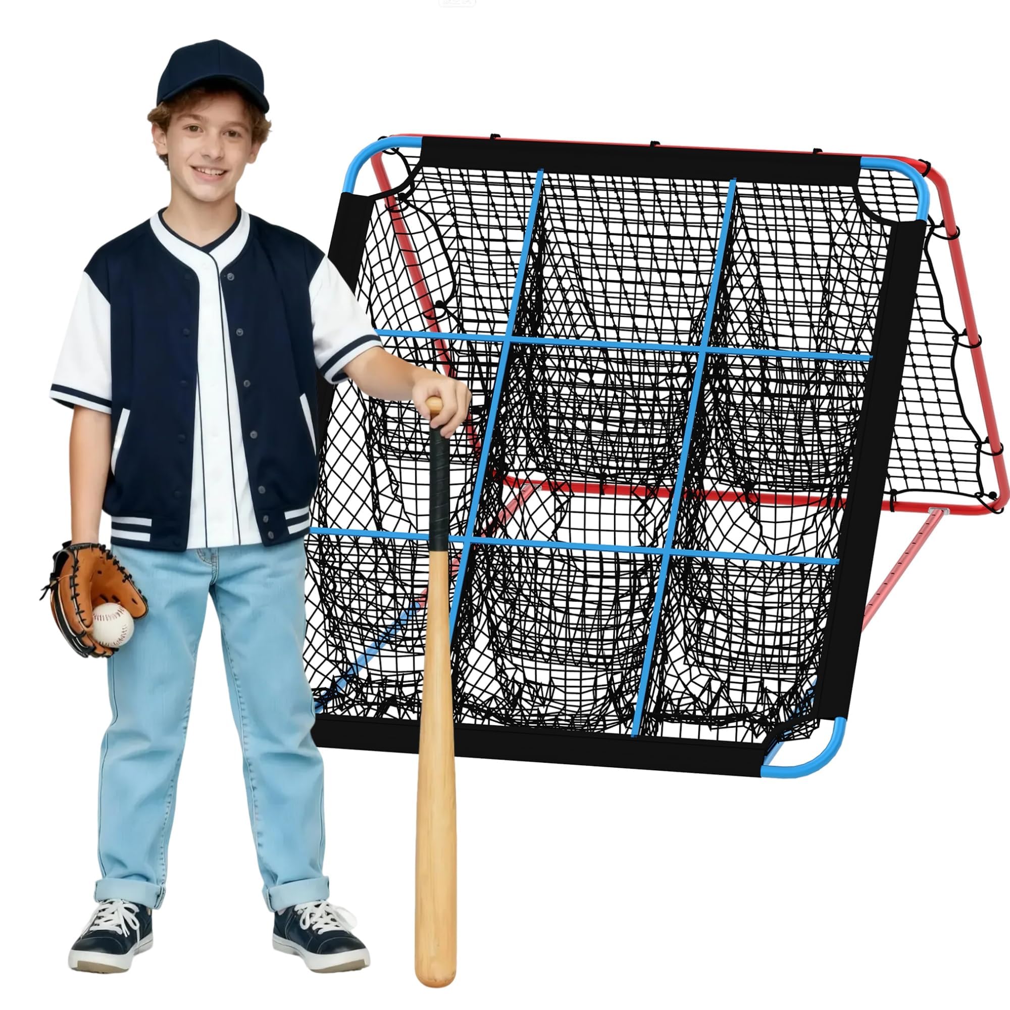 GarveeLife 2 in 1 Baseball Rebounder Netz, Sports Baseball Rebounder Mit Verstellbarer Winkel, Wurf- & Fielding-Trainingsgerät Für Softball, Fußball, Volleyball