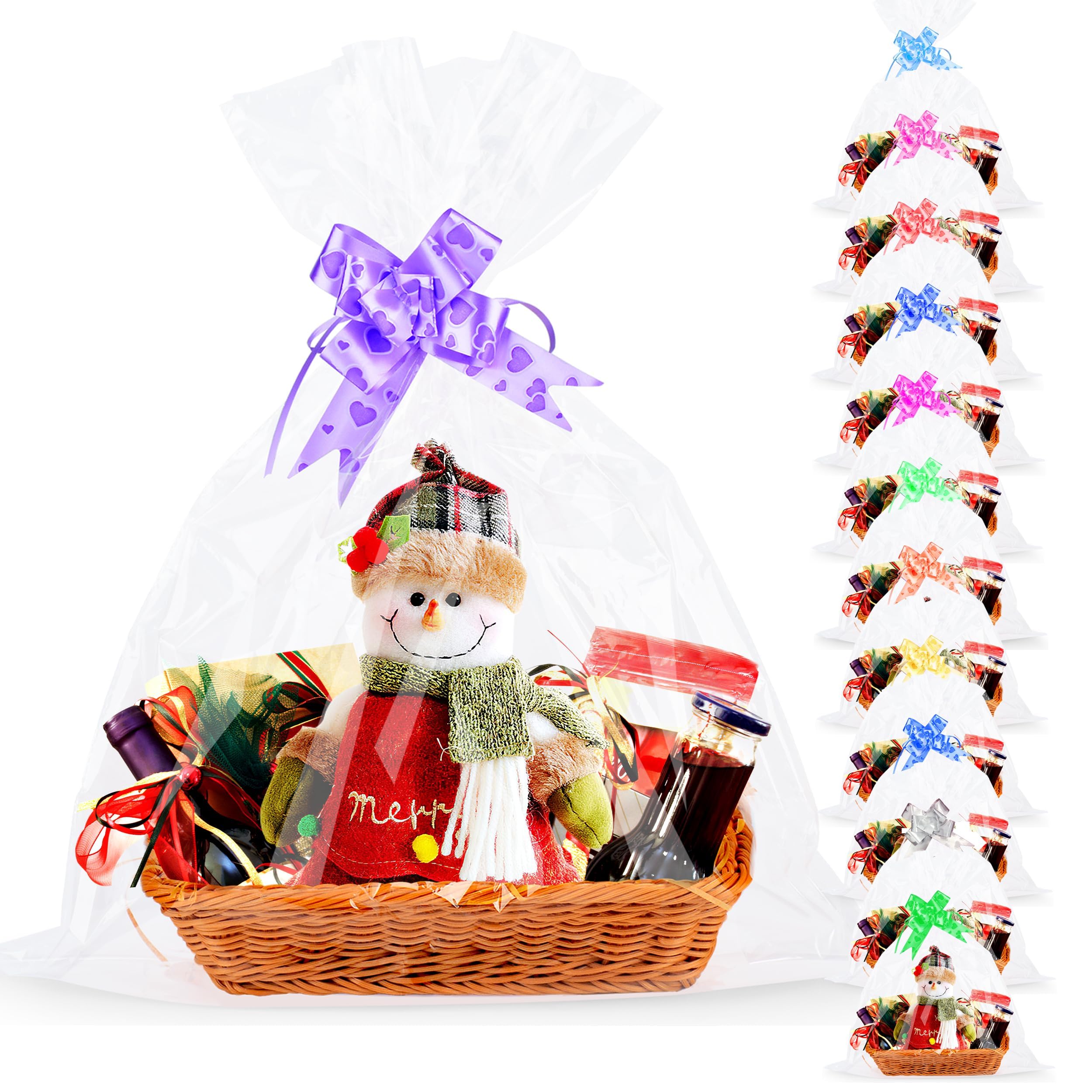12Pcs Large Cellophane Bags with Pull Bows, AGOBUHE 20.5 x 27.6 Inches Cellophane Wrap for Hampers, Cellophane Wrap bags for Hamper Making Easter Father's Day Gift Presents Packaging
