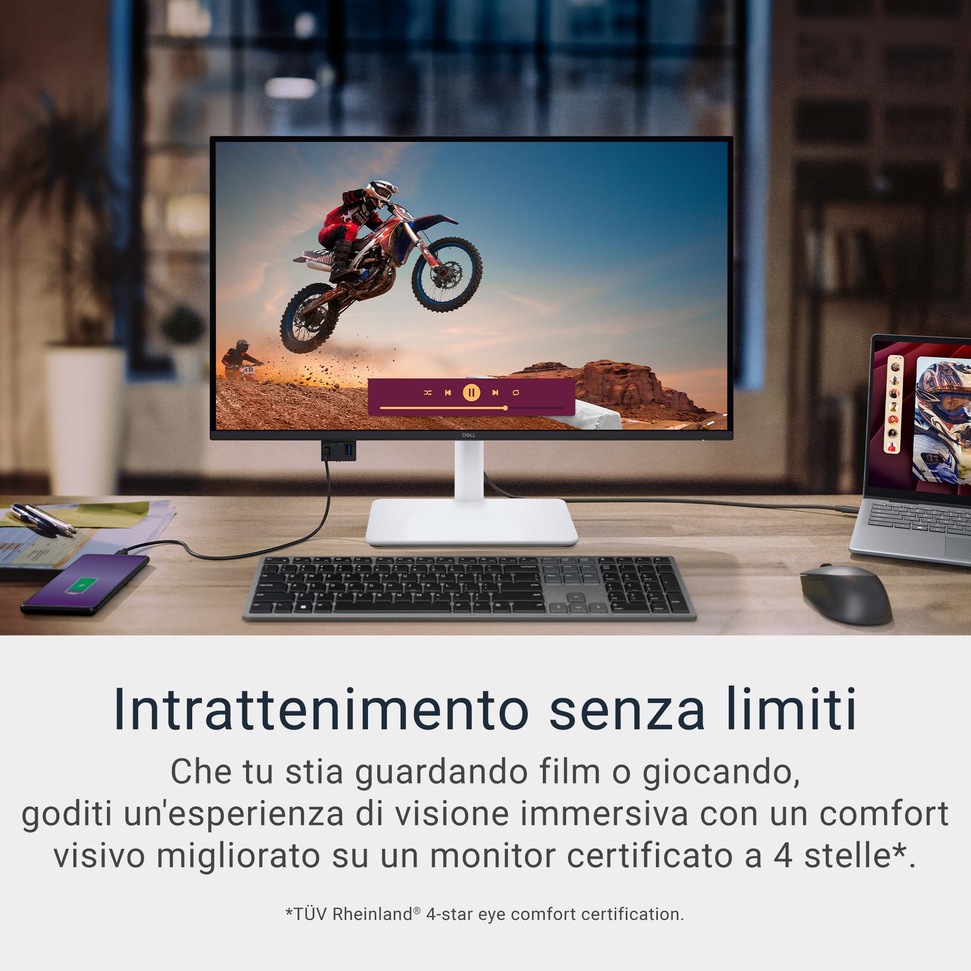 Dell S2725QC 27" 4K UHD IPS Monitor, 120Hz, AMD FreeSync Premium, 99% sRGB, USB-C, Altezza Regolabile