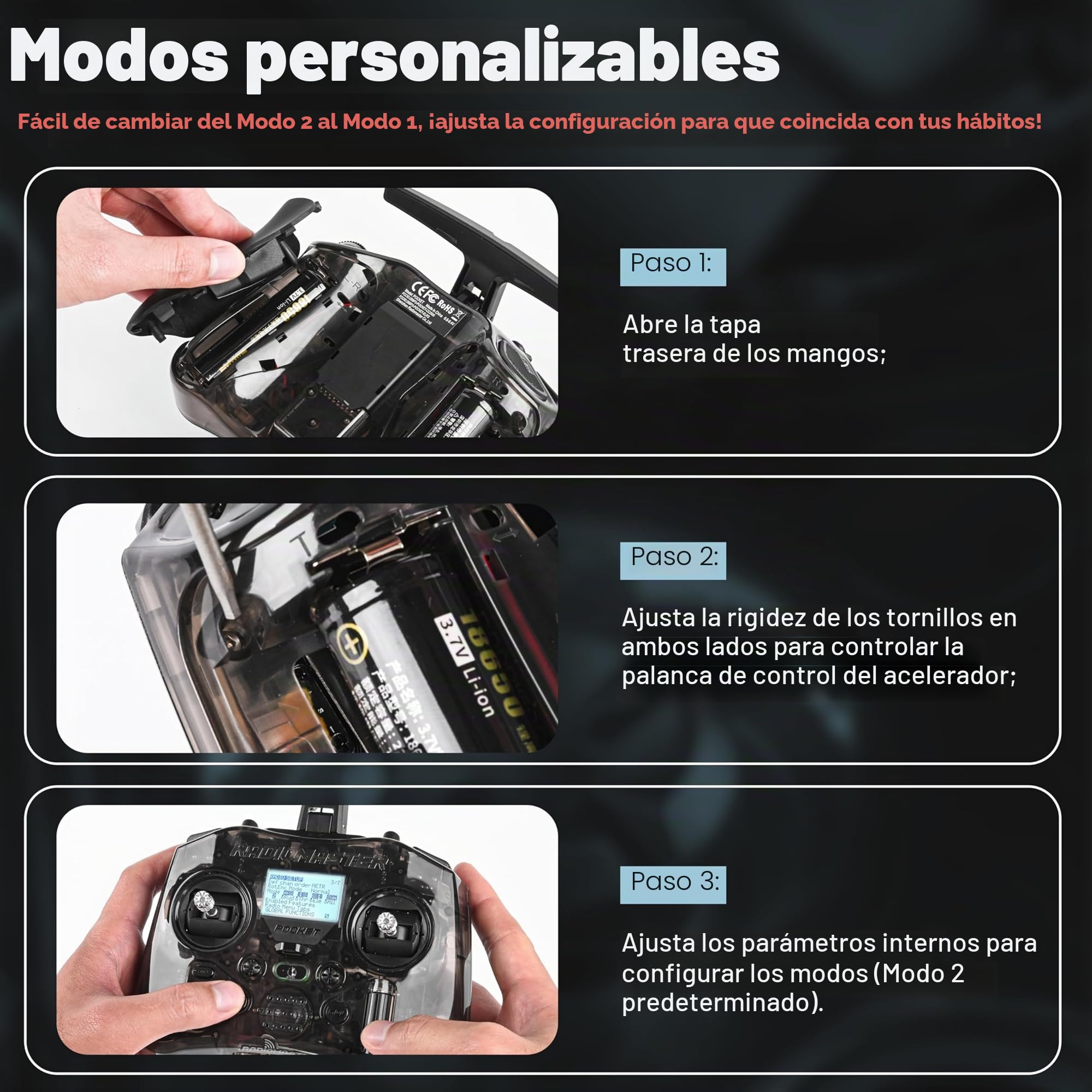 RadioMaster Pocket Controlador ELRS, Mando RC con Gimbal Hall, EdgeTX, LED, Antena Plegable para Dron FPV/Helicóptero/Barco/Multirotor (Batería No Incluida)