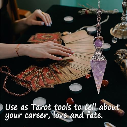 Miniatura 3 de MAIBAOTA Cristal de péndulo, péndulos de cristal de amatista natural para radiestesia, cristales puntiagudos espirituales para suministros de