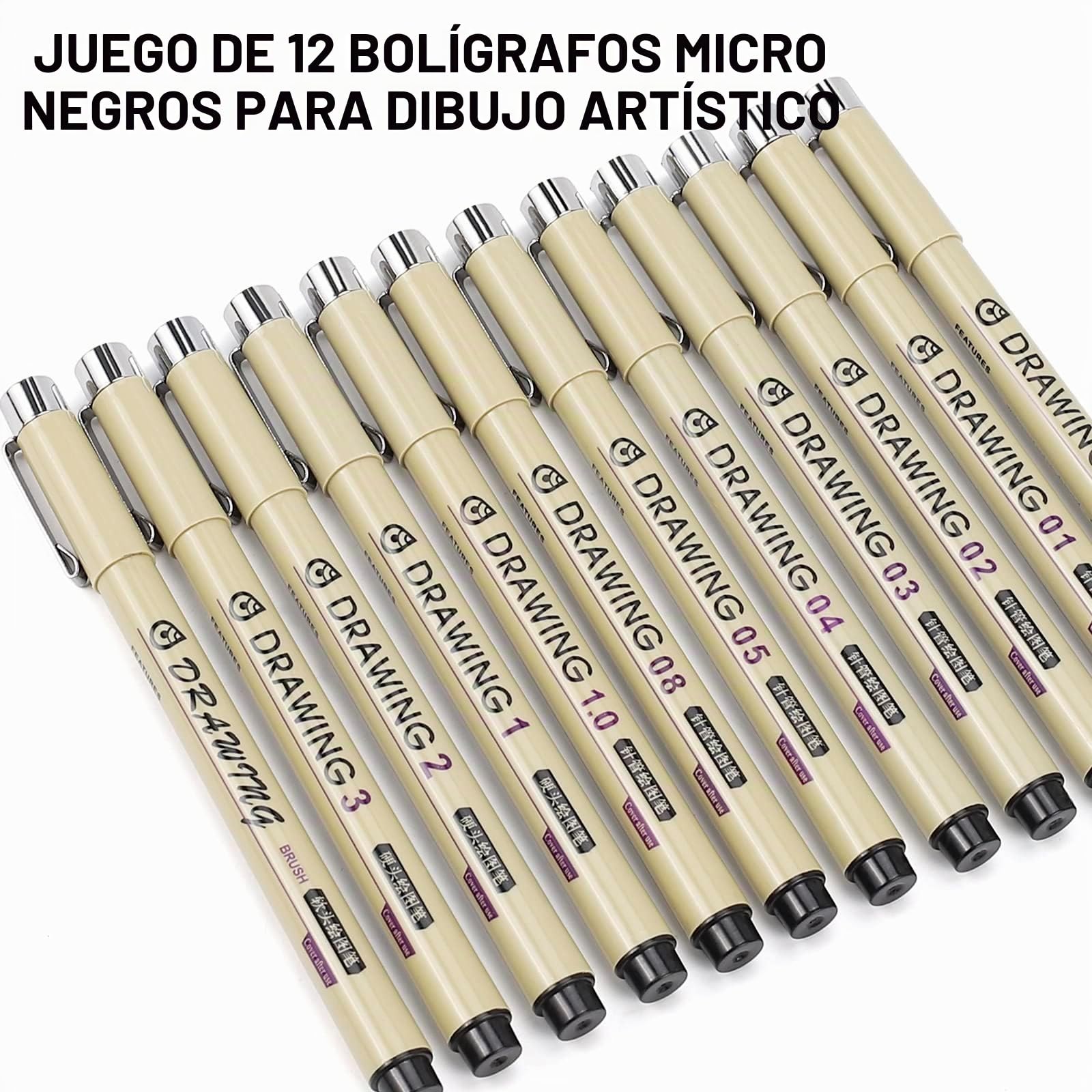 Muchcute Micro Fineliner - Juego de 12 bolígrafos de tinta negra de línea fina impermeable, suministros de artista, marcadores de tinta de archivo, delineador, bosquejo, contorno, anime, regalos,