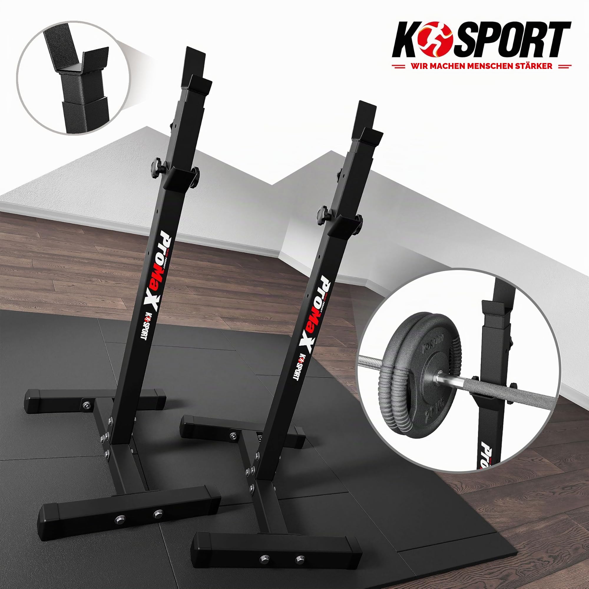 K-Sport: Langhantelablage bis 180kg belastbar I Squat-Rack für Langhanteltraining I Hantel-Ablage für dein effektives Muskeltraining I Kniebeugenständer, inkl. E-Book
