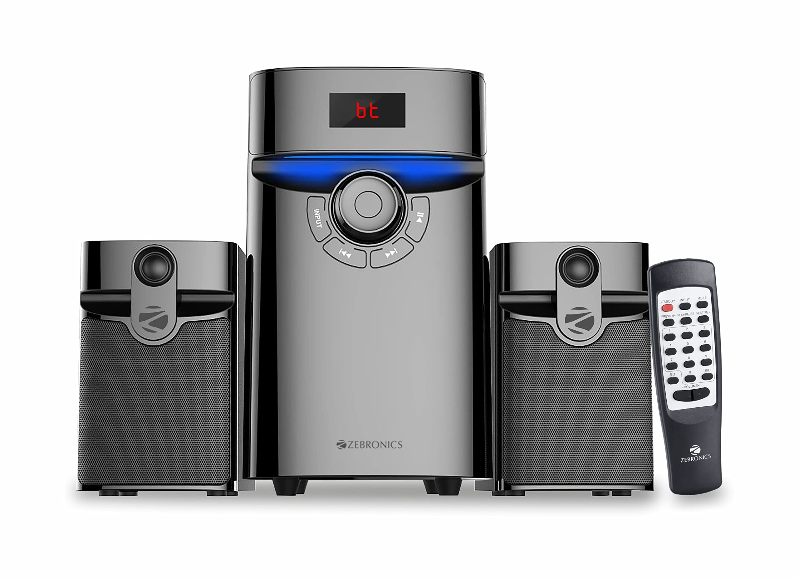 ZEBRONICS Bronze 100 48 Watts RMS, 2.1 Speaker with Bluetooth 5.0, LED Display & Lights, Remote Control, USB, SD, AUX Input, FM Radio and Stylish Design