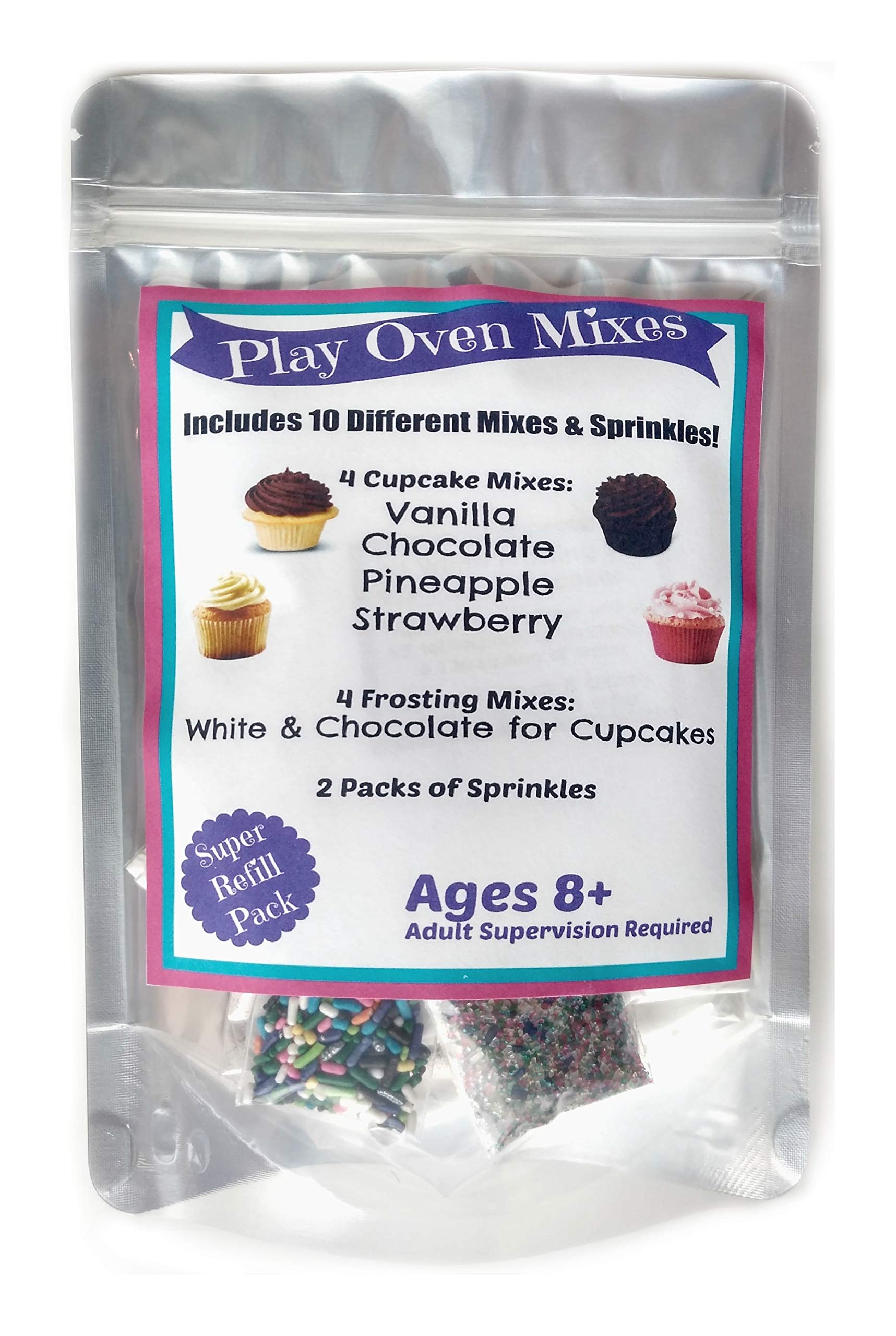Children's Easy to Bake Oven Mixes Play Toy Real 10 Cupcake Super Pack Mega Refill Kit Vanilla Chocolate Strawberry Pineapple Frosting Sprinkles Ultimate Set Cooking Baking Supplies Net Wt 6.4 oz