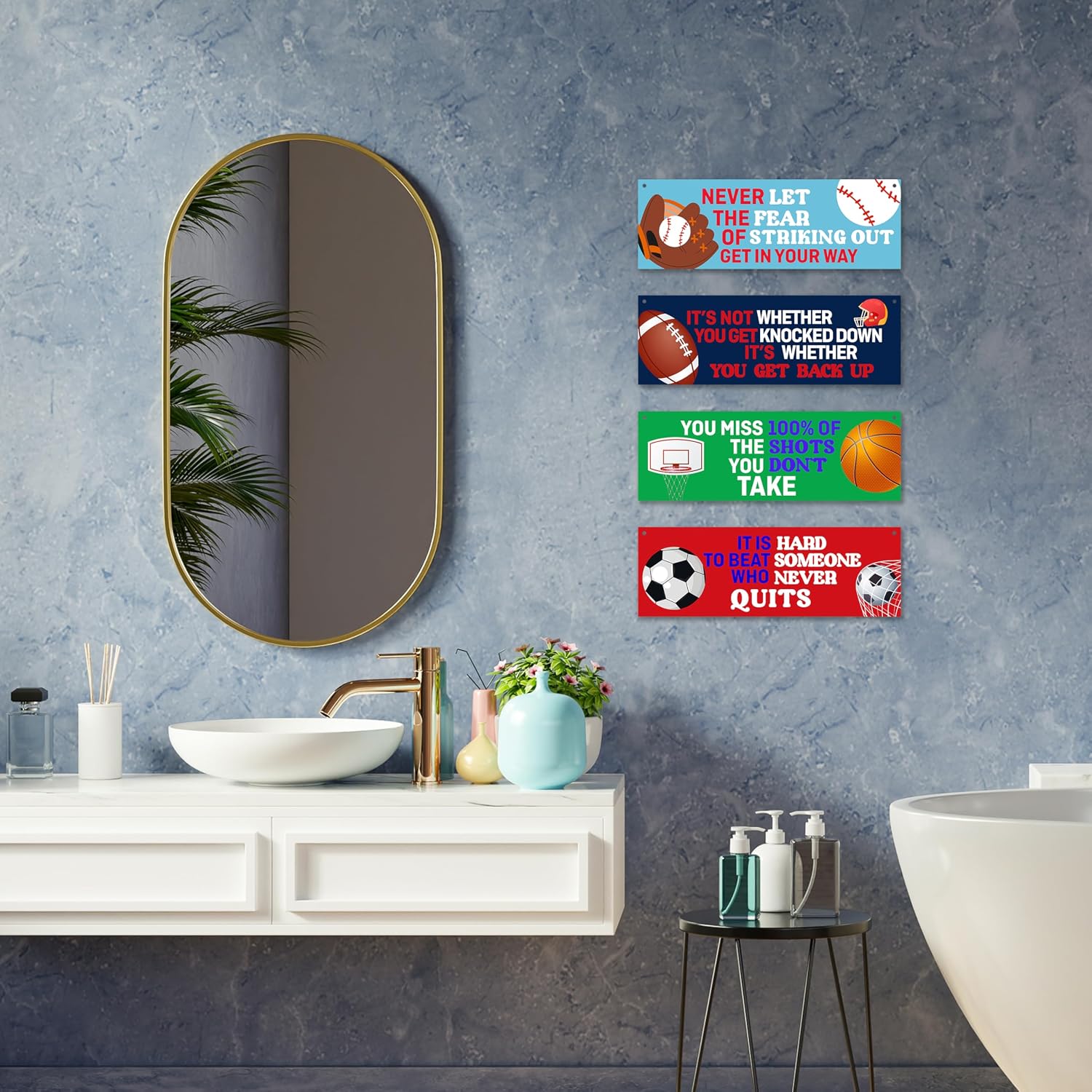 4 Pcs Sports Wall Decor Sign, Inspirational Quotes Wall Art Gift For Boy Room Girl Room, Baseball Football Basketball Soccer Wooden Hanging Plaque Sign For Kids Room Playroom Bedroom Classroom -04