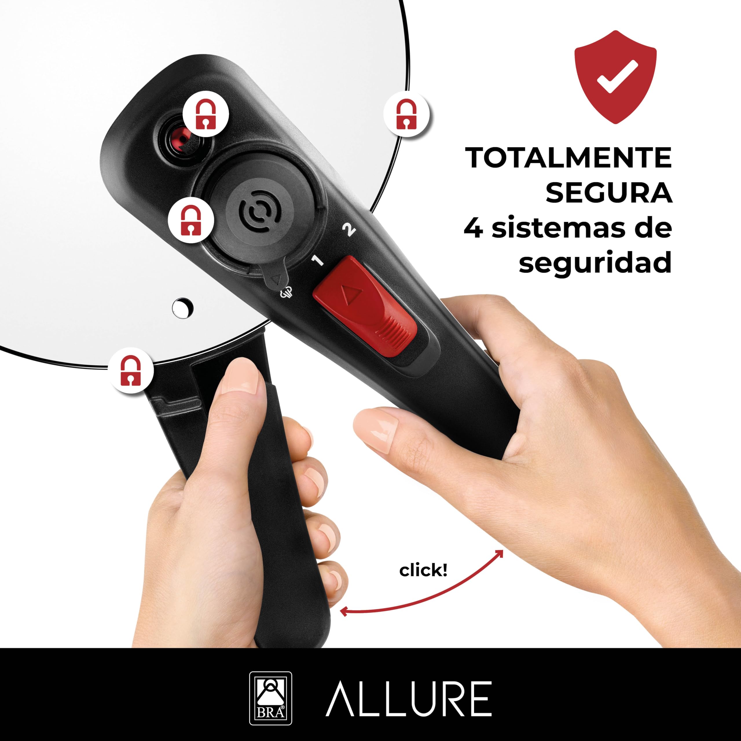 BRA Allure | Olla a Presión Rápida de 6 Litros, Fabricada en Acero Inoxidable 18/10, Con 2 Programas de Cocción y Sistema de Bloqueo de Apertura, Apta para Todo Tipo de Cocinas