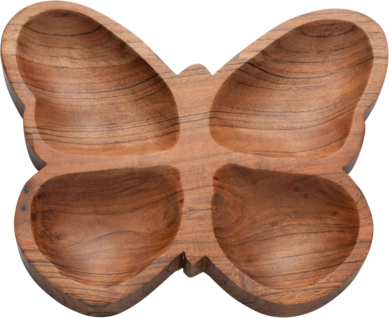 Karma, Acacia Wood Shaped Serving Bowl, Shaped Wooden Compartment Divided, Wood Accent-Plates Divided Dessert Dish Serving Trays Platters, Butterfly
