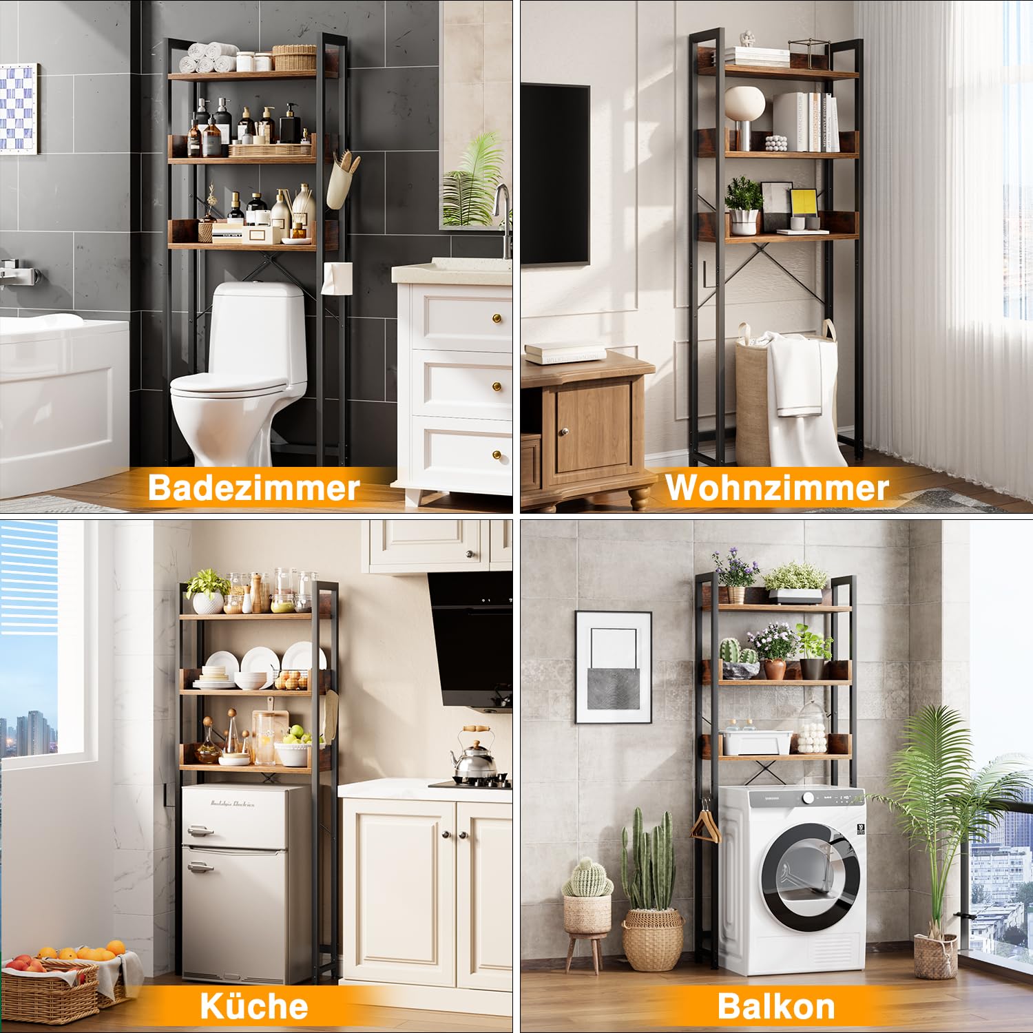APPOLYN Toilettenregal, 3-stöckiges Waschmaschinenregal, Wc Regal, Multifunktional Badezimmerregal, Regal Über der Toilette, für Badezimmer, Platzsparend, Vintagebraun