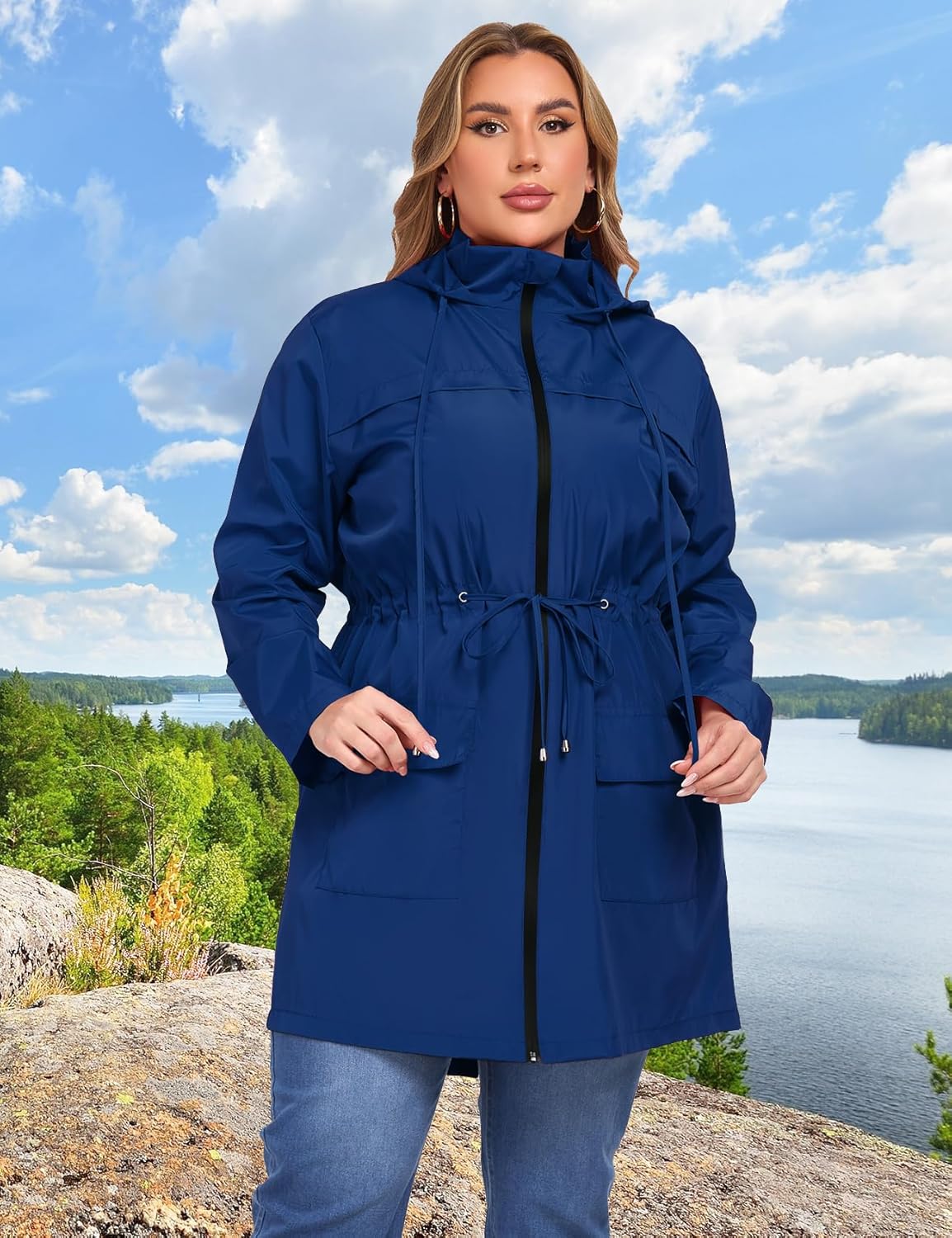 ZOMVA 2025 Plus Size 1X-5X Rain Jacket Coat Long Lightweight Raincoat with Hood Windbreaker Waterproof Jackets with Pockets - Image 3