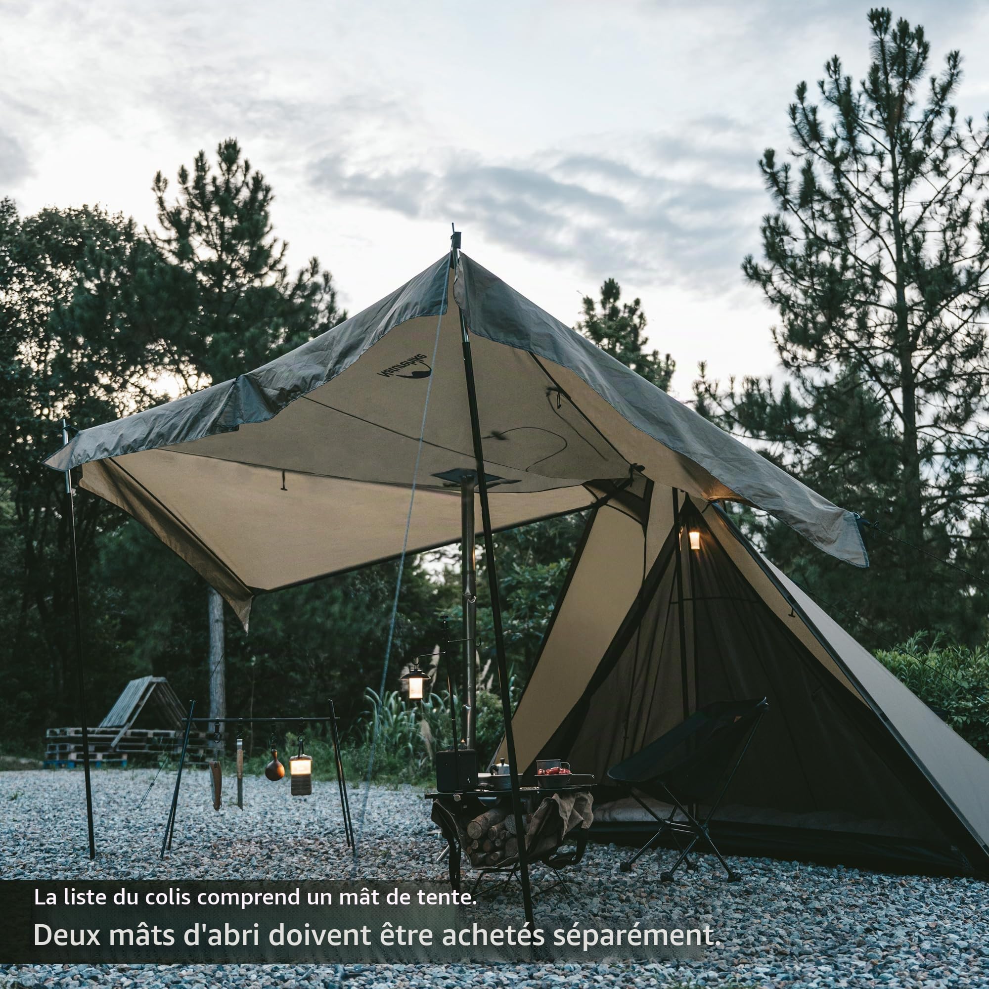 Naturehike Tente tipi pour 3 à 4 personnes, imperméable, coupe-vent, montage facile, tente pyramidale pour extérieur, camping, famille