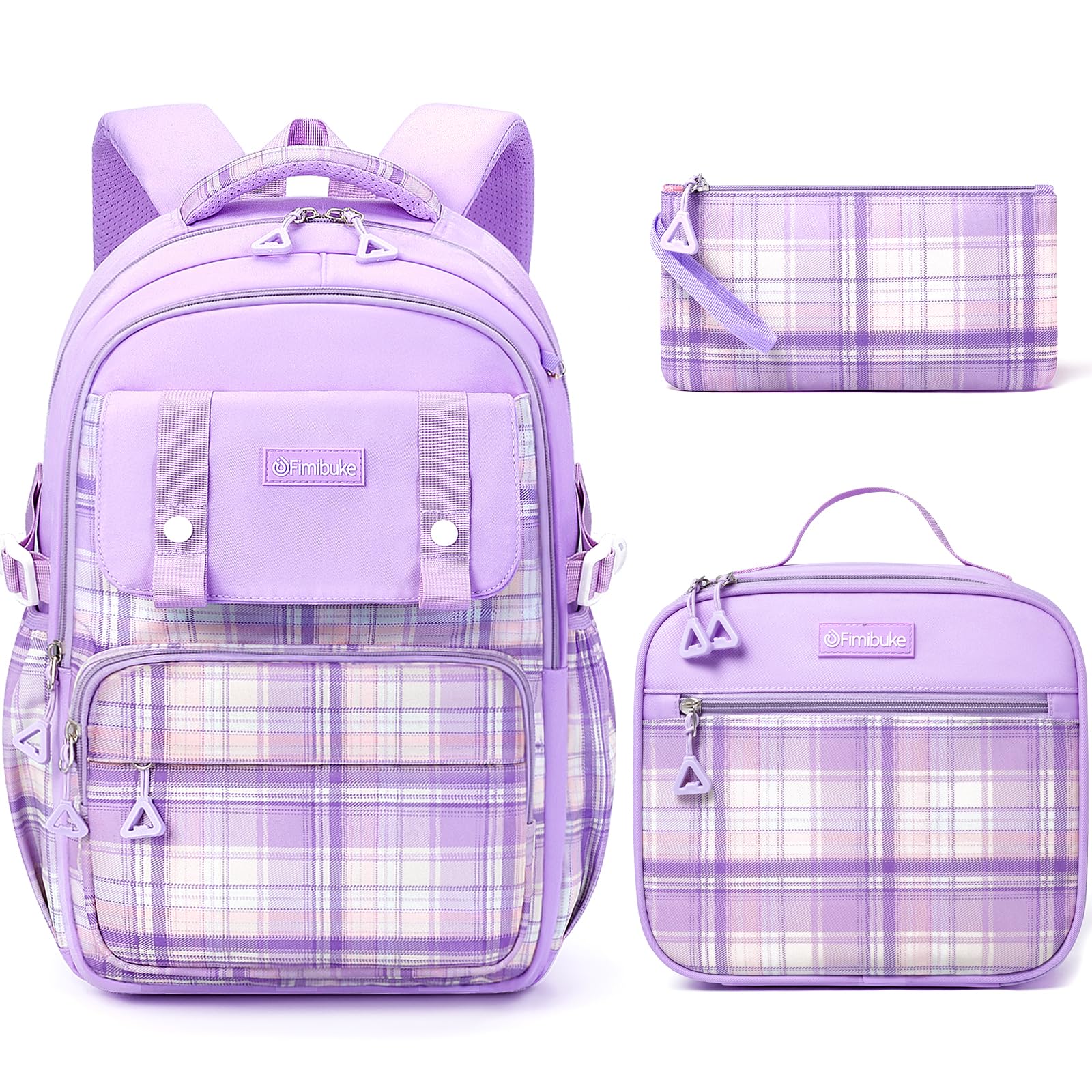 Fimibuke Kids Backpack for Girls, 3 PCS Waterproof Teens Girls School Backpack with Lunch Box, Pencil Pouch Set, Cute Bookbag Travel School Bag for