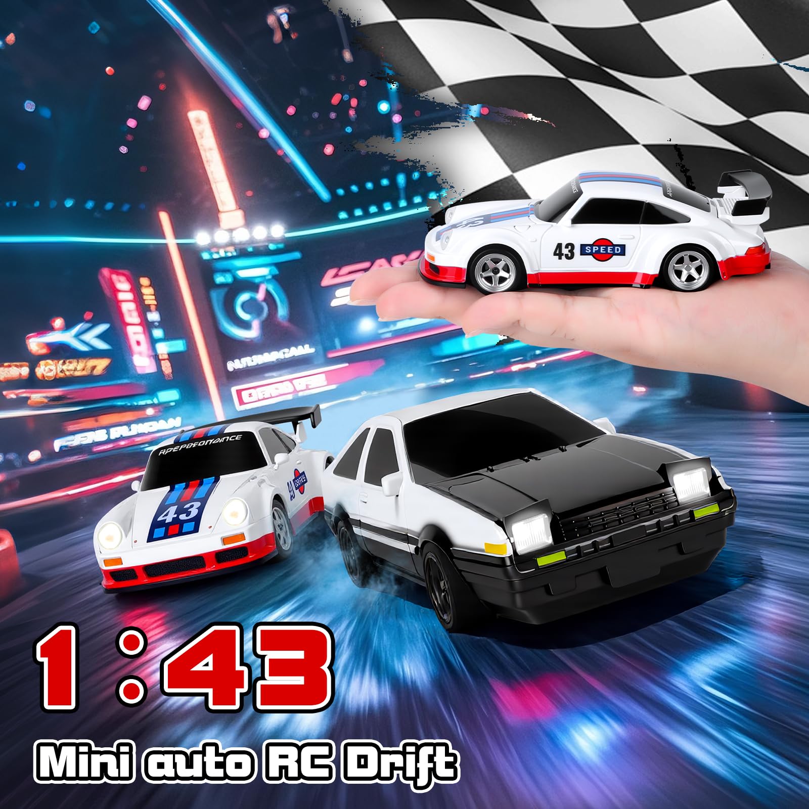 Joellfuner Macchina Telecomandata Drift, 1:43 Mini RC Drift Car, Auto Telecomandata, Micro Macchina Telecomandata con Luce LED, 15km/h, Auto Giocattolo per Bambini di 14 Anni (Standard)