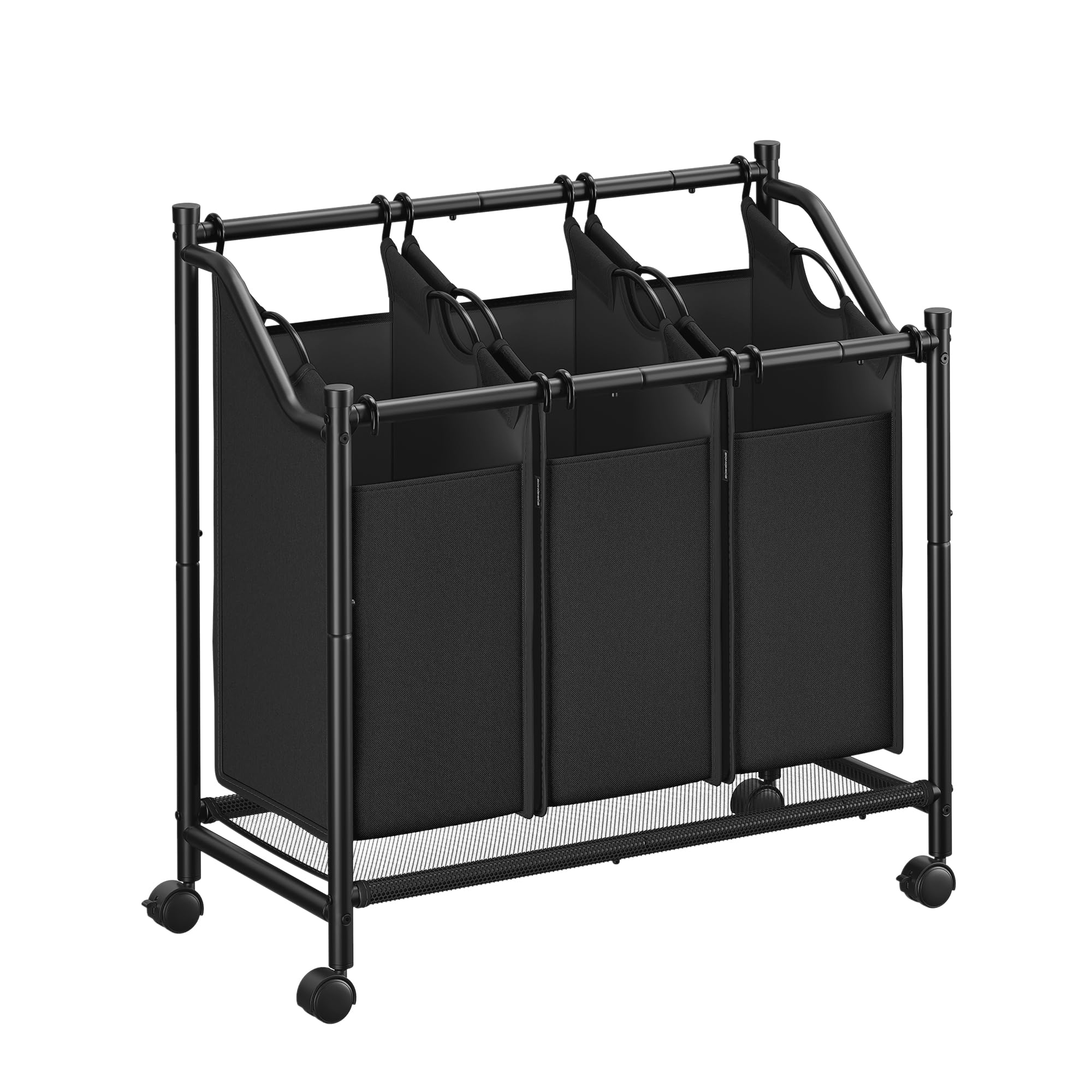 SONGMICS Rolling Laundry Sorter, Laundry Basket with 4 Removable Bags, Laundry Hamper, Laundry Trolley, for Laundry Room, Bedroom, Bathroom, 4 x 35L, Black LSF005
