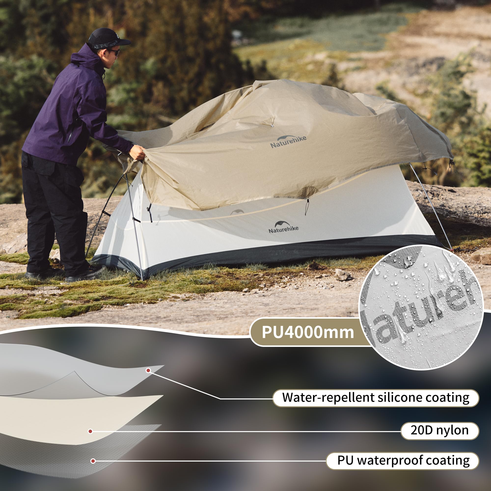 Naturehike Cloud Up Pro Namiot Kempingowy dla 2 osób Ultralekki, wodoodporny namiot kopułowy Nadaje się do wspinaczki górskiej, jazdy na rowerze i biwakowania