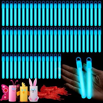 Lewtemi 100 Pack 4 Inch Halloween Glow Sticks Bulk, Blue with Lanyards
