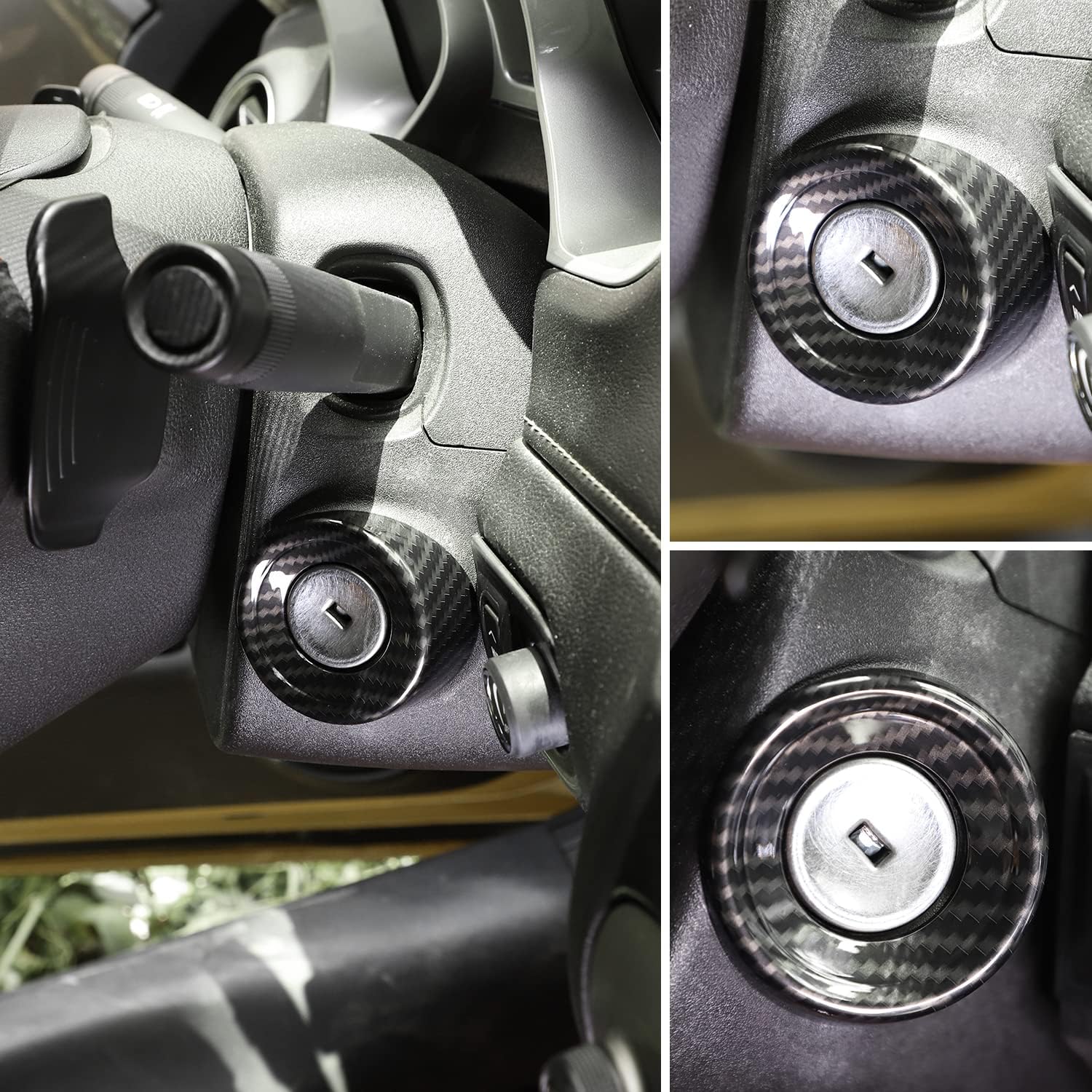 Car Start Switch Trim Interior Ignition Keyhole Button Ring Cover Accessories for Chevrolet Camaro 2010-2015 (Carbon Fiber Grain)