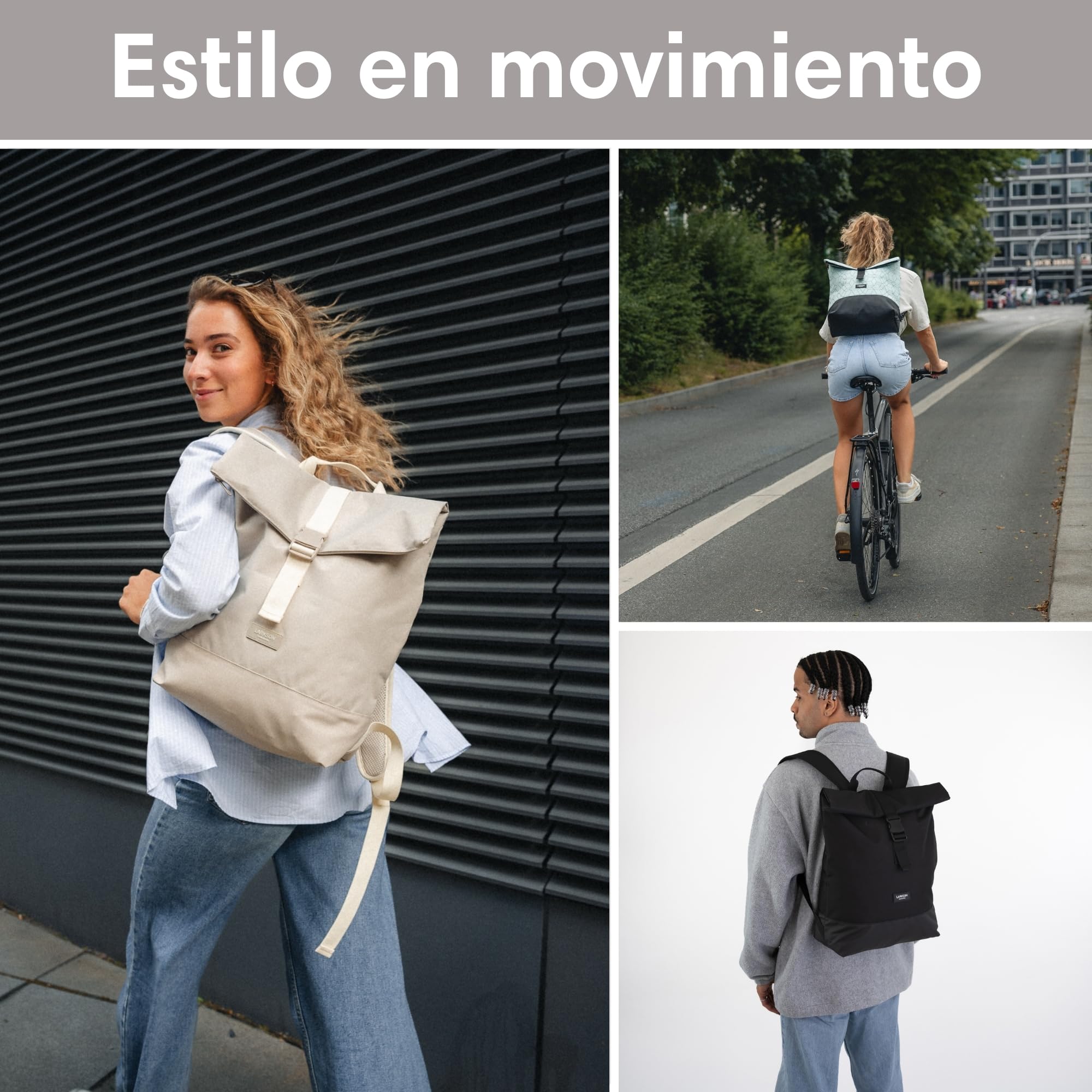 LARKSON Mochila Mujer y Hombre Verde - Tammo - Para Portátiles - Trabajo, Universidad y Viaje - Backpack Enrollable y Ligero - Repelente al Agua