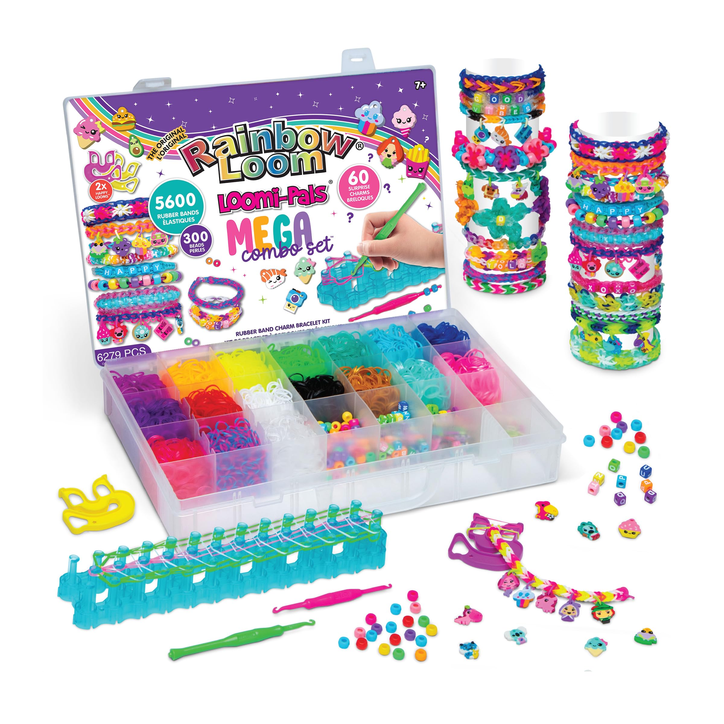 Rainbow Loom® Loomi-Pals™ MEGA Set, Features 60 CUTE Assorted LP Charms, the NEW RL2.0, Happy Looms, Hooks, Alpha & Pony Beads, 5600 Colorful Bands all in a Carrying Case for Boys and Girls 7+, Rubber