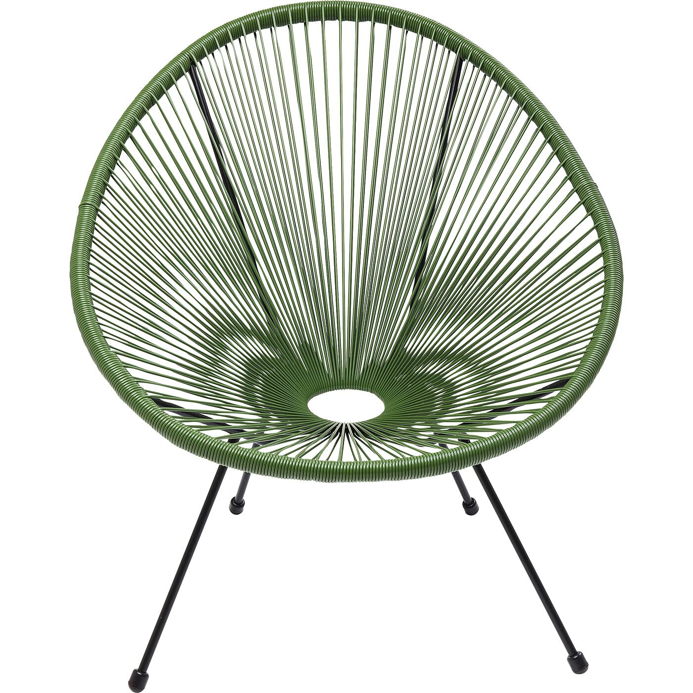 Kare Design Sessel Acapulco, Grün, Indoor und Outdoor Stuhl im Retro-Design, Gartenstuhl, Relaxsessel für Balkon, Garten, Terrasse, Schwarzes Stahlgestell, 85x73x78 cm (H/B/T)