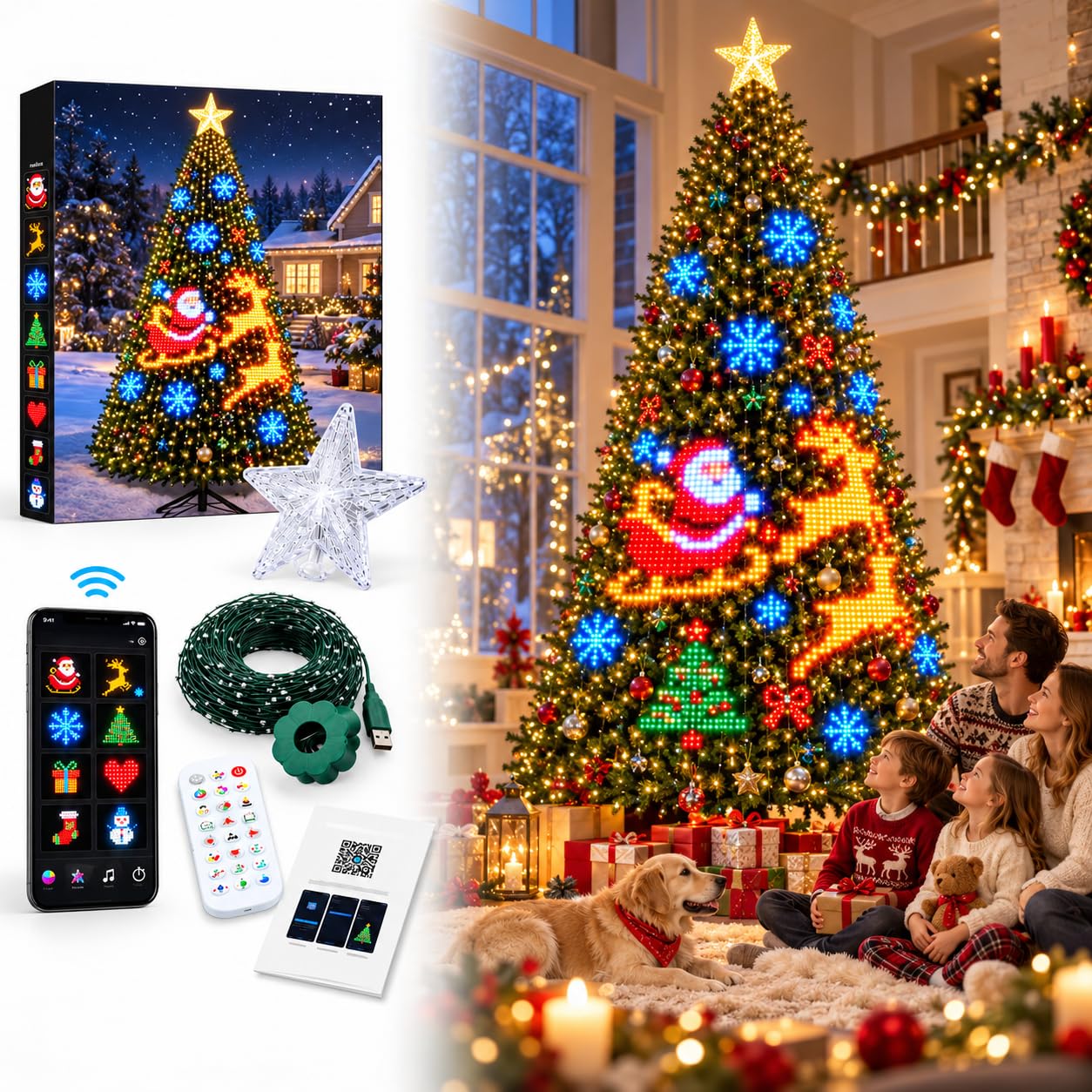 Smart Animated Christmas Tree Lights – App Controlled Christmas Lights with Custom Colours，2.1m 400RGB