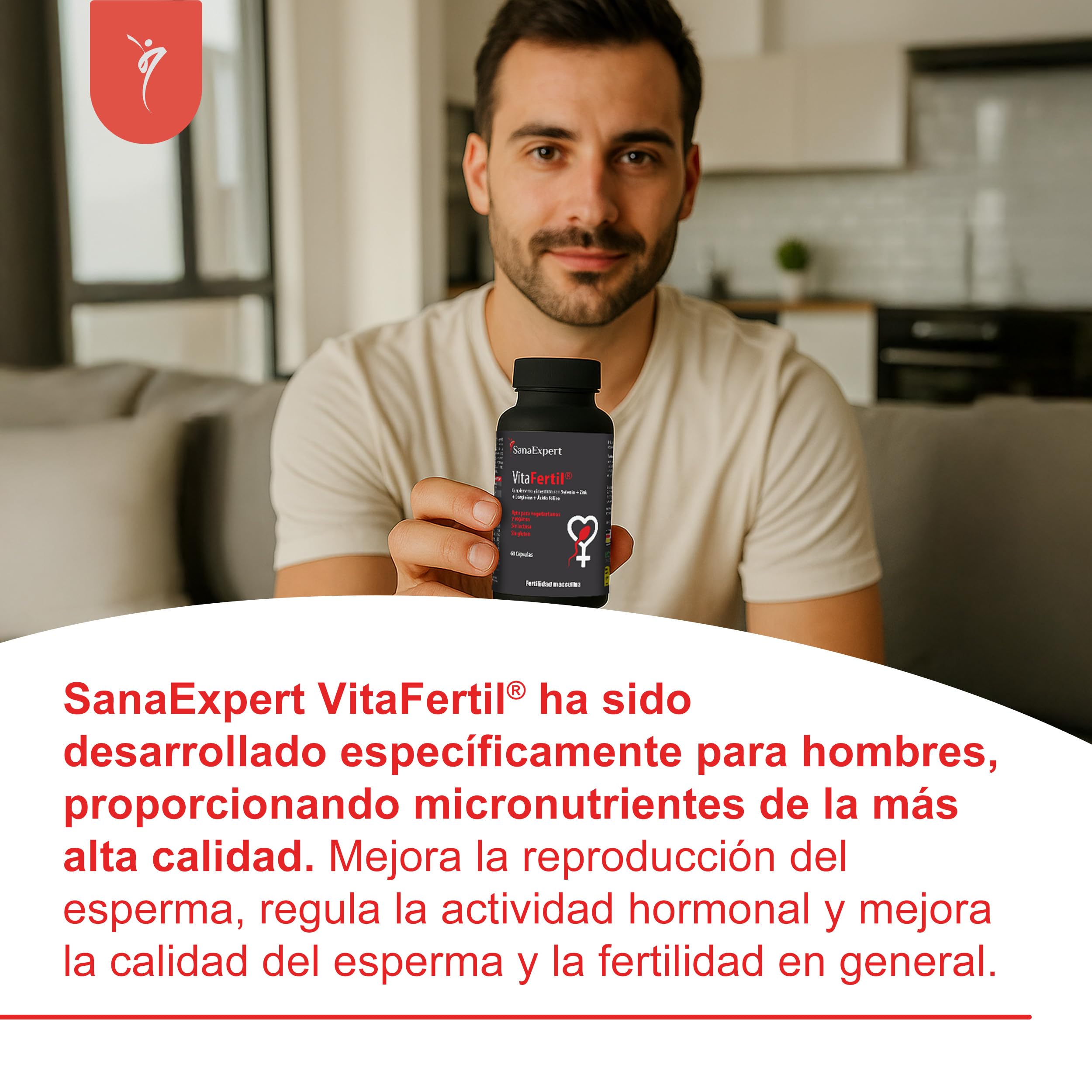 SanaExpert VitaFertil – Complemento Nutricional para Hombres – Con L-arginina, Zinc y Vitaminas Esenciales – 60 Cápsulas – Fabricado en Alemania