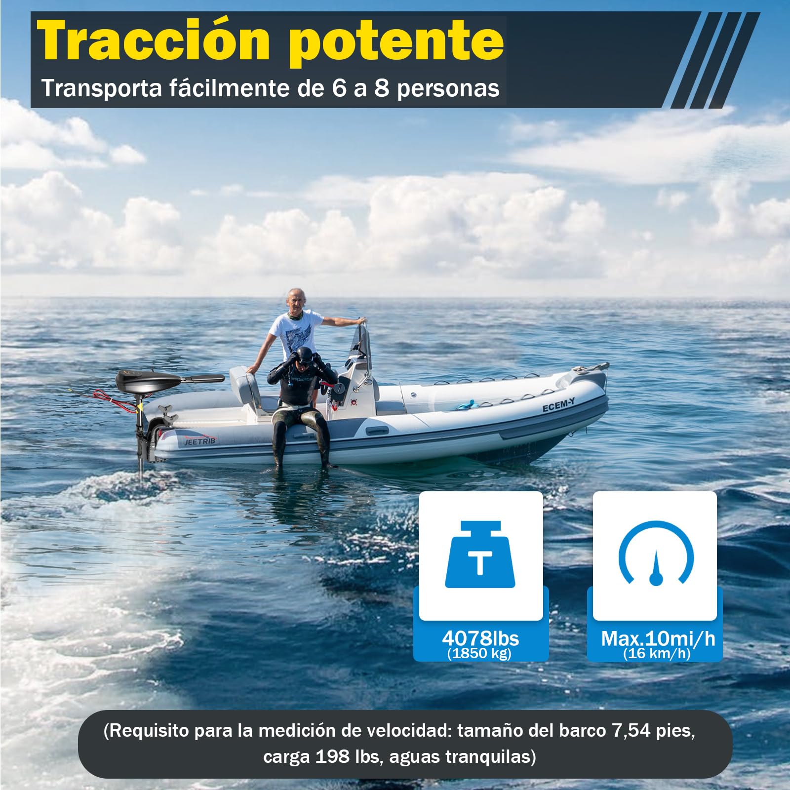 Motor Fueraborda Eléctrico 12V, 80 Libras - 626W Sin Licencia, 8 Marchas, 1850 Fuerza de Tracción, Para Barco (80 LBS Shub 12)