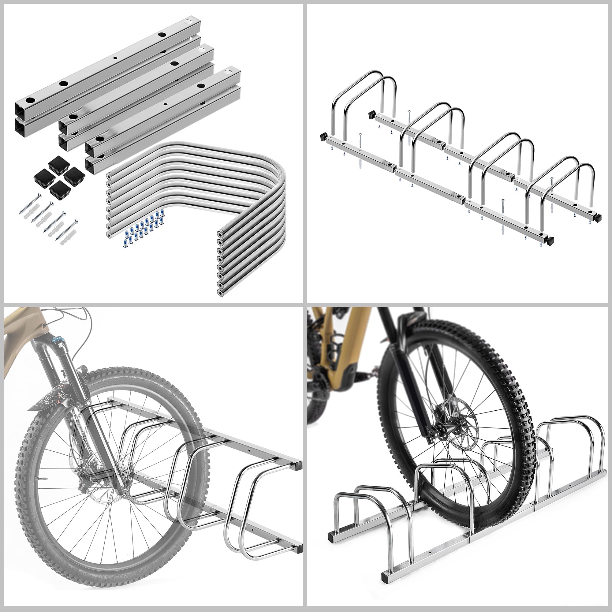 KADAX Support de vélo pour 4 vélos au sol ou au mur, en acier galvanisé pour pneus de jusqu'à 65 mm de largeur, support de vélo