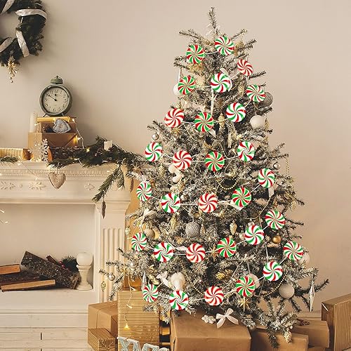 Miniatura 7 de Paquete de 12 decoraciones de fiesta temática de Navidad, dulces de Navidad colgantes, remolinos de menta, dulces, recortes de papel, techo de