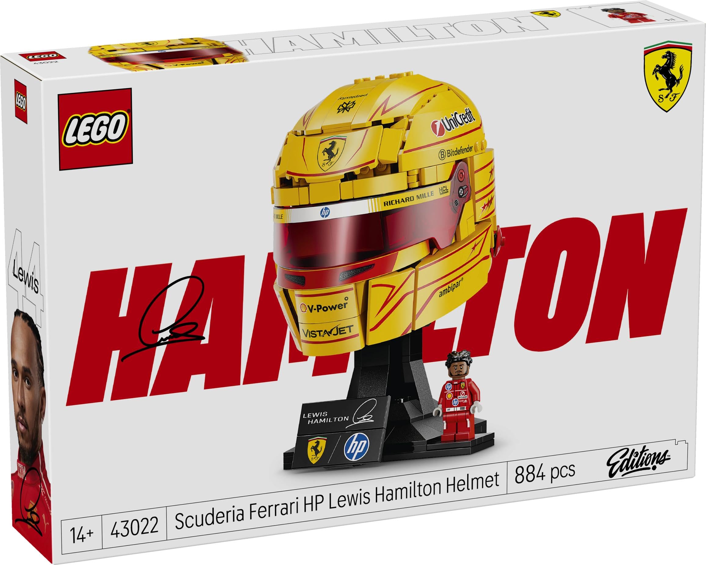 LEGO Editions Scuderia Ferrari HP Casque de Lewis Hamilton - Produit F1 - Maquette avec Minifigurine Collector - Décoration Intérieure - Cadeau pour Garçon dès 14 Ans et Adulte Fan d'Automobile 43022