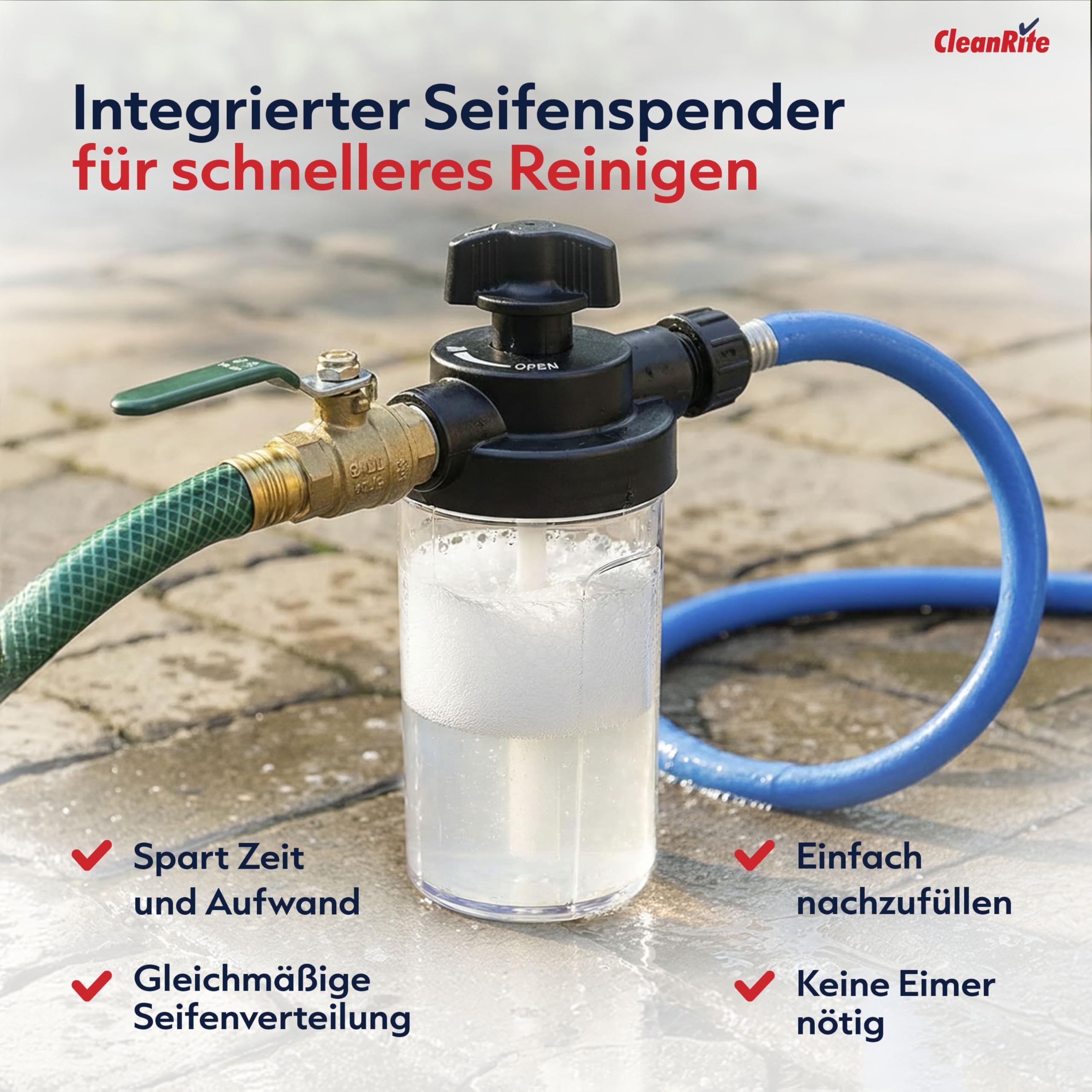 CleanRite® Teleskop Waschbürste 7m extra lang mit Wasseranschluss | Teleskopbürste mit Wasseranschluss | PV Reinigungsbürste Teleskop Set | Terrassendach Reiniger & Dachrinnenreiniger | Schwarz