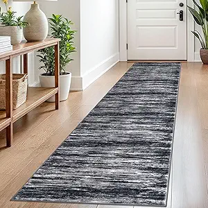 2x8 Black Navy Blue White Modern Abstract Runner Rug for Hallways, Super Soft Hallway Decor Kitchen Rugs with Non-Slip, Non-Shedding Washable Rug for Entryway Bedroom Indoor