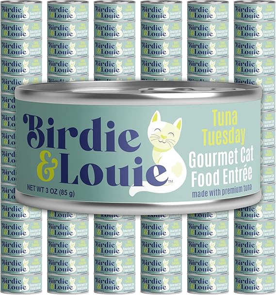 Birdie & Louie Tuna Tuesday Wet Cat Food Gourmet Entrees, Flakes in Broth, 3 Oz (96 Cans)