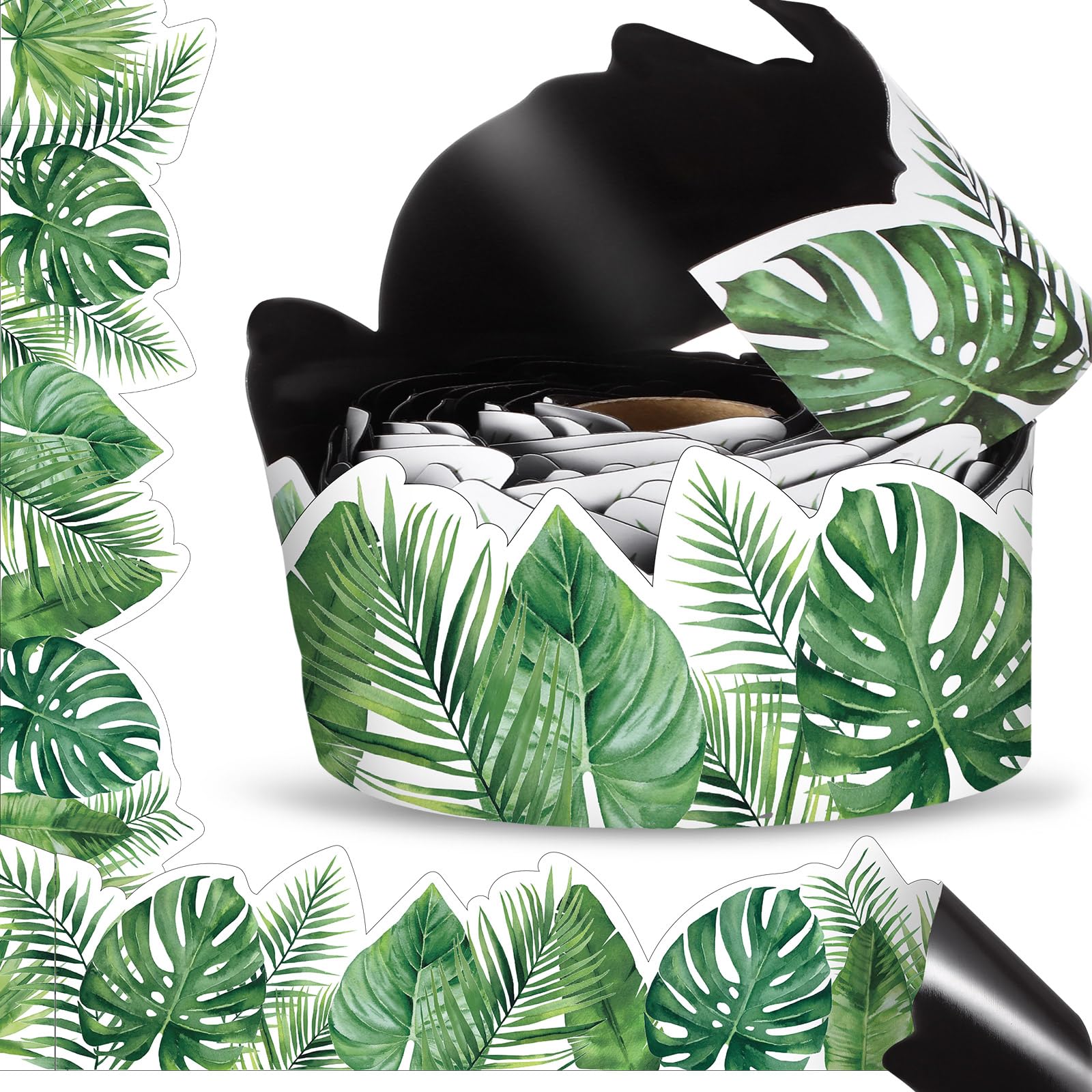 Tenceur Magnetic Borders for Bulletin Board Decoration, Tropical Leaves Whiteboard Scalloped Magnetic Strips Border Roll for School Office Chalkboard