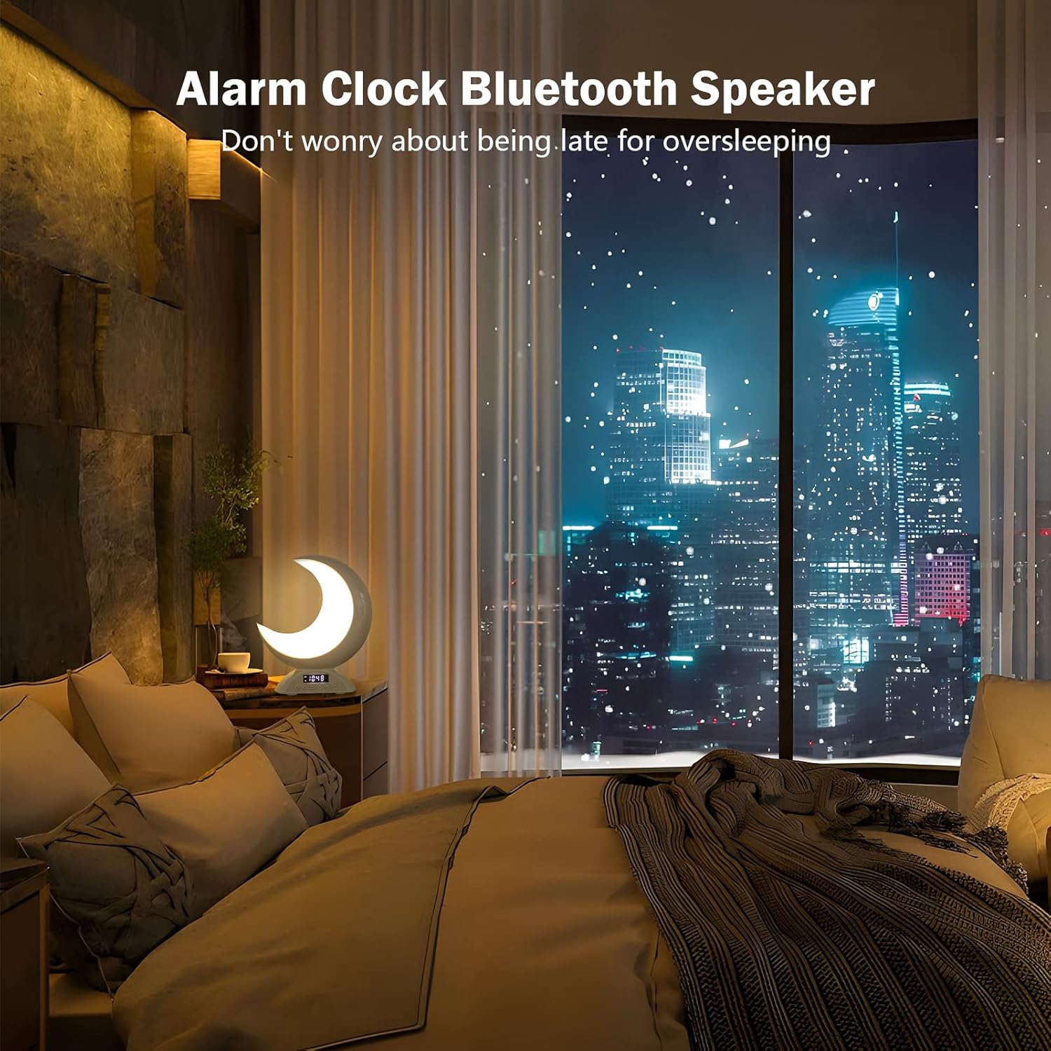 Moon Table Lamp with Time Alarm Clock, RGB Adjustable Light with Bluetooth, with Scene Mode and Music Mode, Warm White LED Moon Light, Suitable for Home Decoration, Bedroom Living Room Desk.