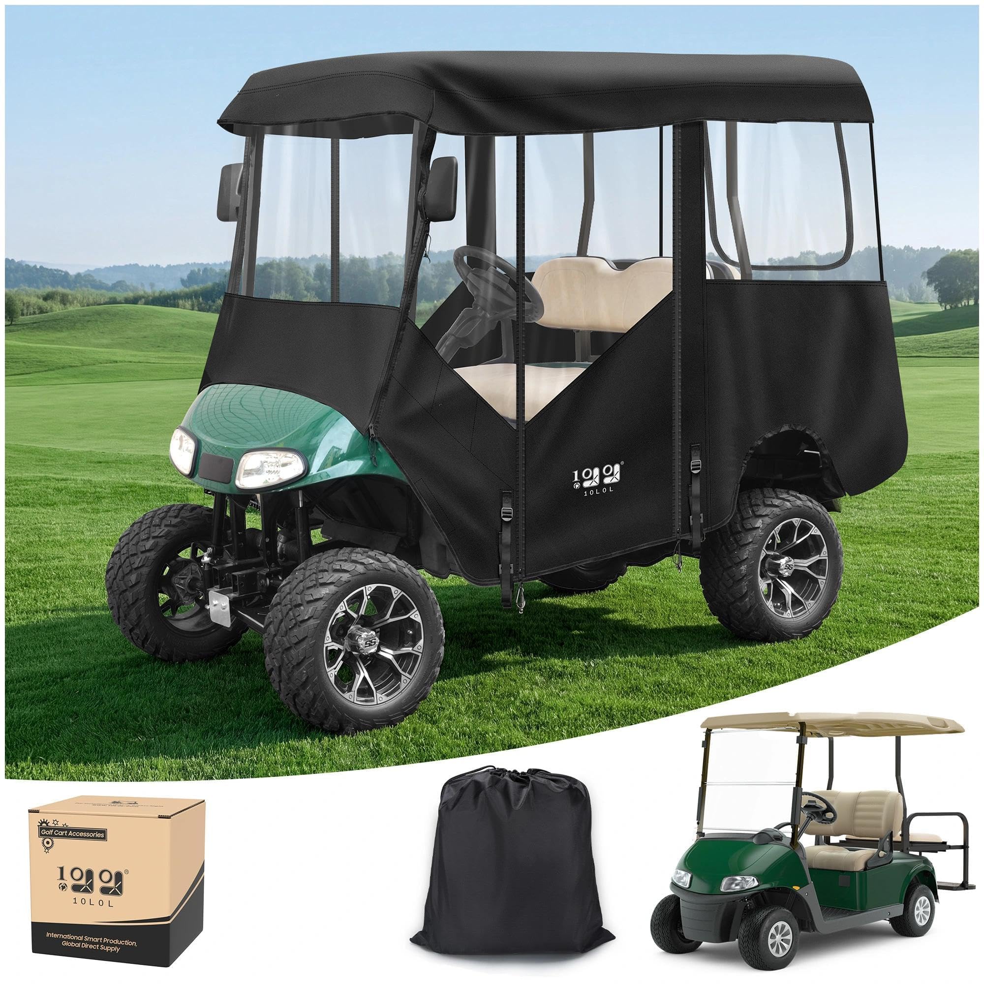 10L0L 4 Passenger Golf Cart Enclosure for EZGO RXV, 600D Waterproof Windproof Driving Cover, 4-Side Clear Windows and Roll-up Doors, All-Weather Protection, 80" Roof