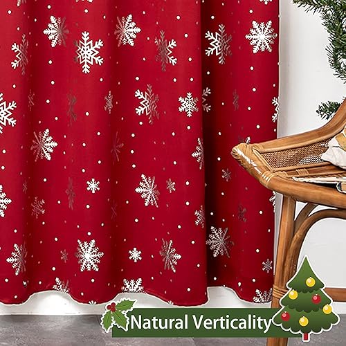Miniatura 8 de Cortinas de Navidad con copos de nieve para sala de estar, cortinas opacas con estampado de lámina plateada de lujo, decoraciones navideñas y