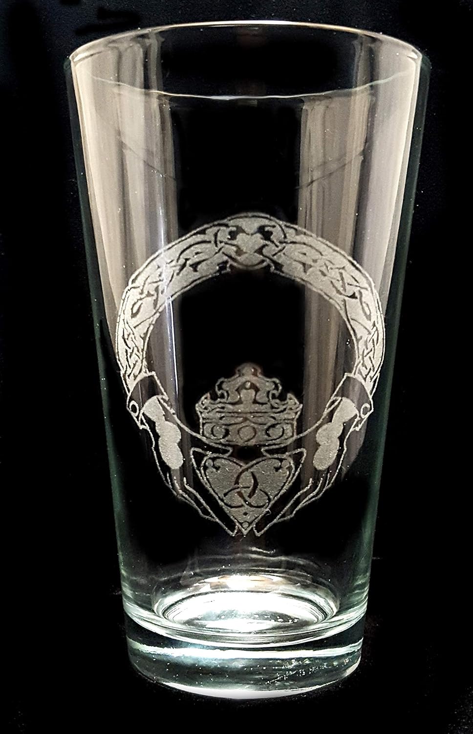 Irish Claddagh Pint Glass – Engraved Personalization Included, Symbol of Love, Loyalty and Friendship, 16oz Etched Beer Glass