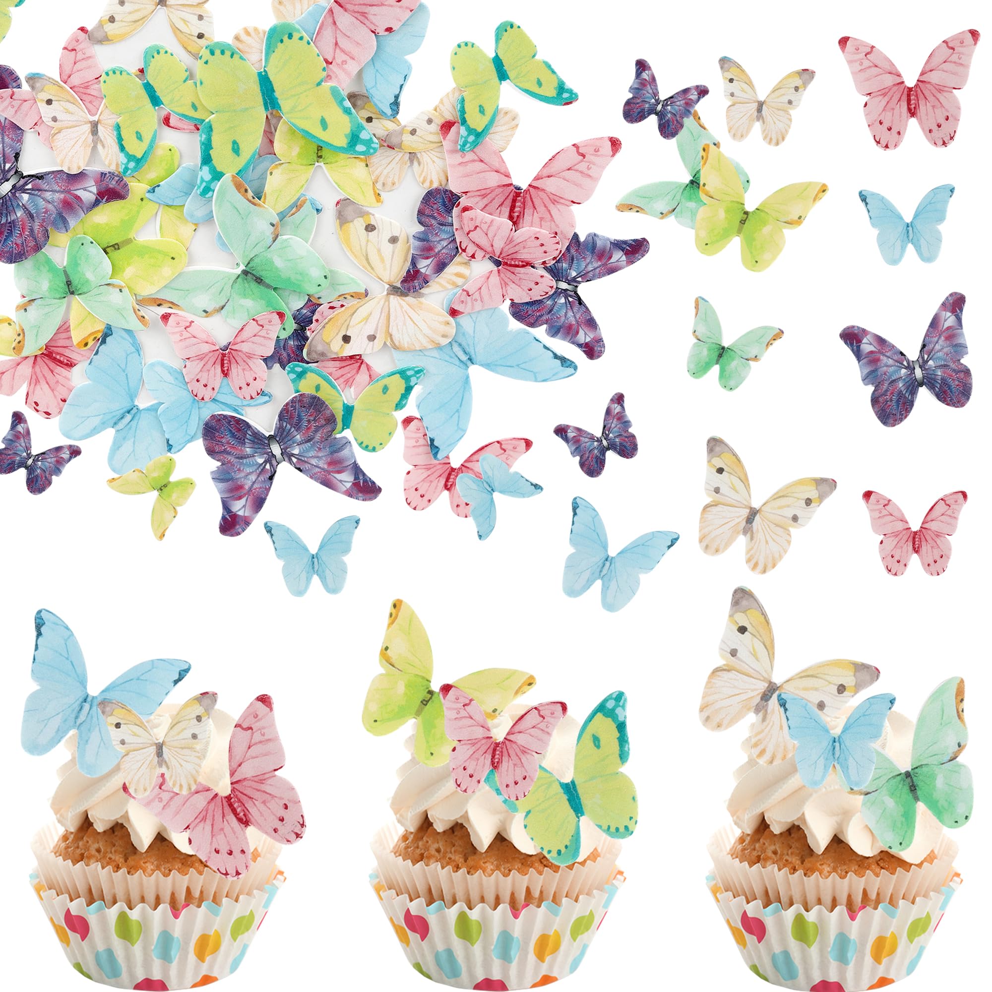 40 Pack Edible Butterfly Cake Decorations, Colorful Butterfly Cupcake Toppers Decorations, Butterfly Theme Birthday Party Decorations for Wedding