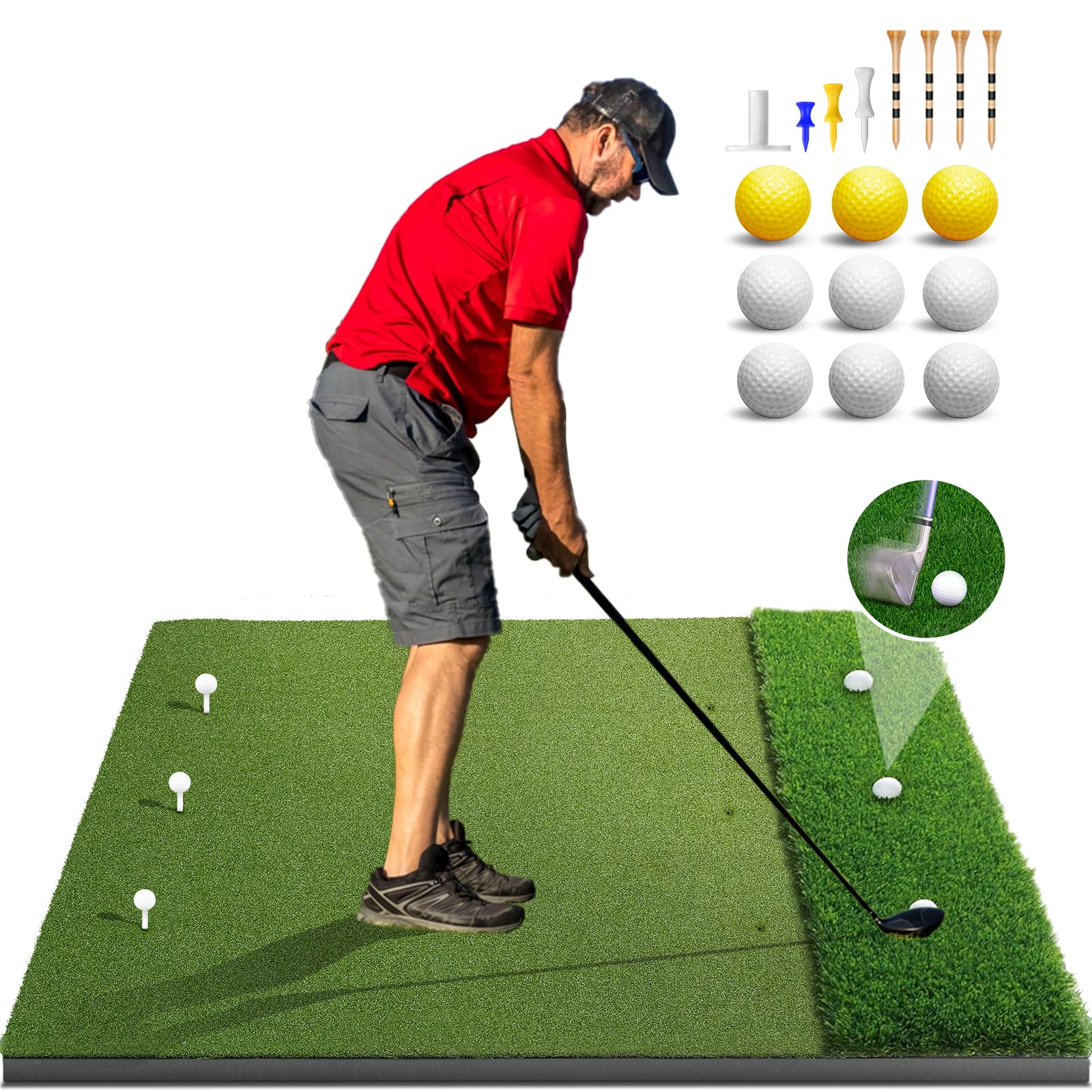 bltend thickened golf mat: 5x4ft 31mm/21mm heavy-duty golf hitting mats practice outdoor/indoor, elite dense artificial turf matt training aid for backyard/garage/driving range/simulators